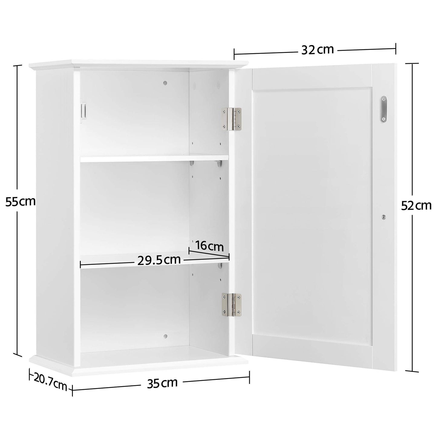 Yaheetech Wall Cupboard, Wall Cabinet with One Door, Bathroom Cabinet, Kitchen Cabinet, Medicine Cabinet in White, 35 x 21 x 55 cm
