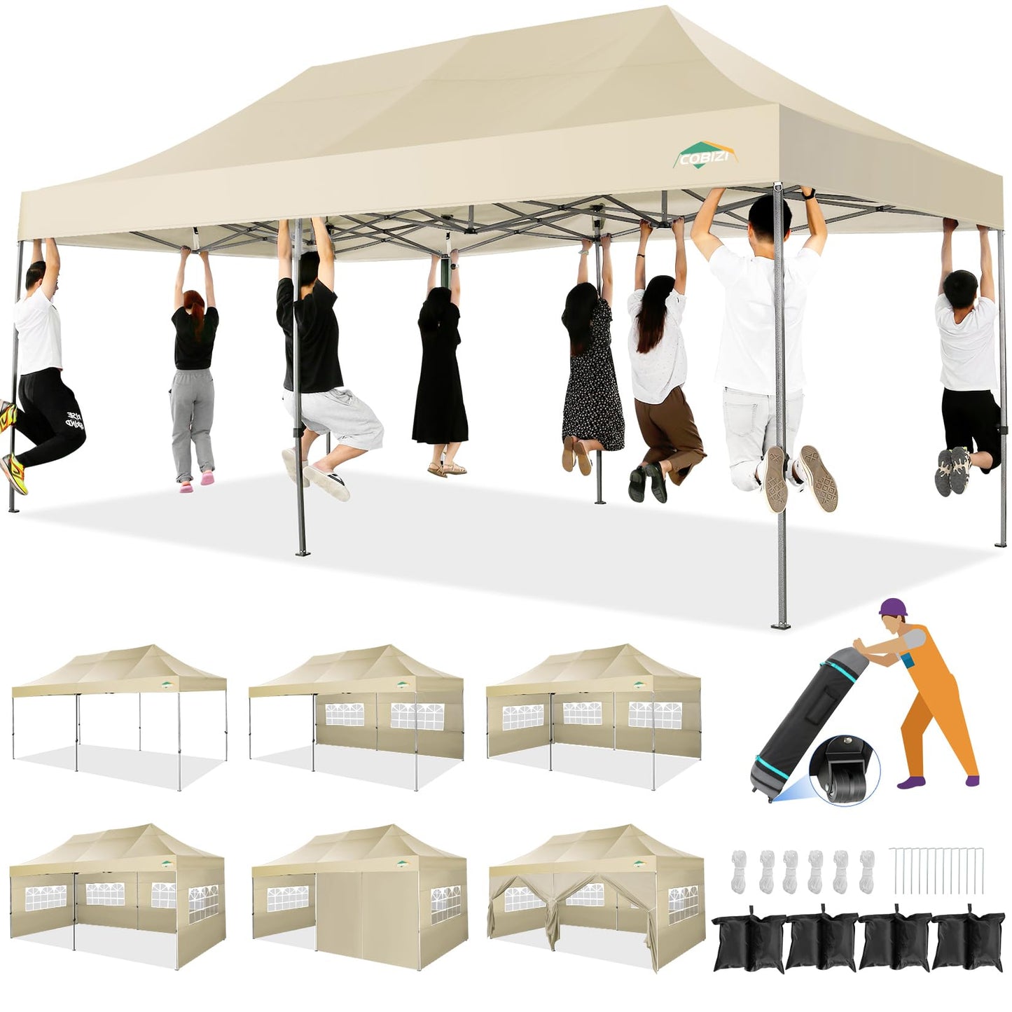 COBIZI Pavillon Faltpavillon 3x3 wasserdicht stabil Winterfest,Outdoor faltbar partyzelt，gartenpavillon mit 4 Seitenteilen und 4 Sandsack und Laufradtasche, Schwarz