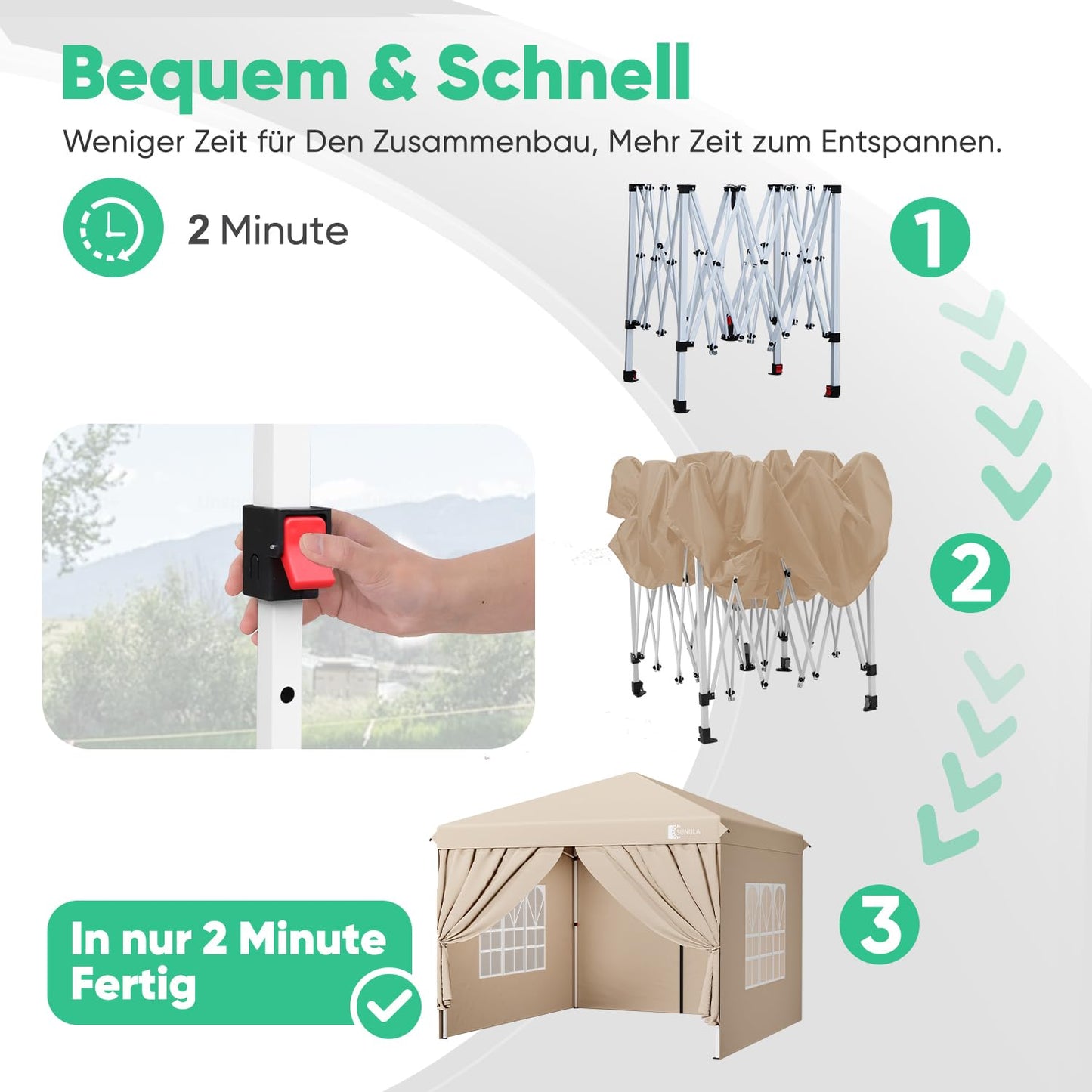 Gazebo 3 x 3 Waterproof Stable Winterproof with 4 Side Walls, Folding Gazebo 3 x 3 m with Thickened Tubes, Party Tent, Garden Gazebo, Folding Tent for Camping, Festival, Party (Grey)