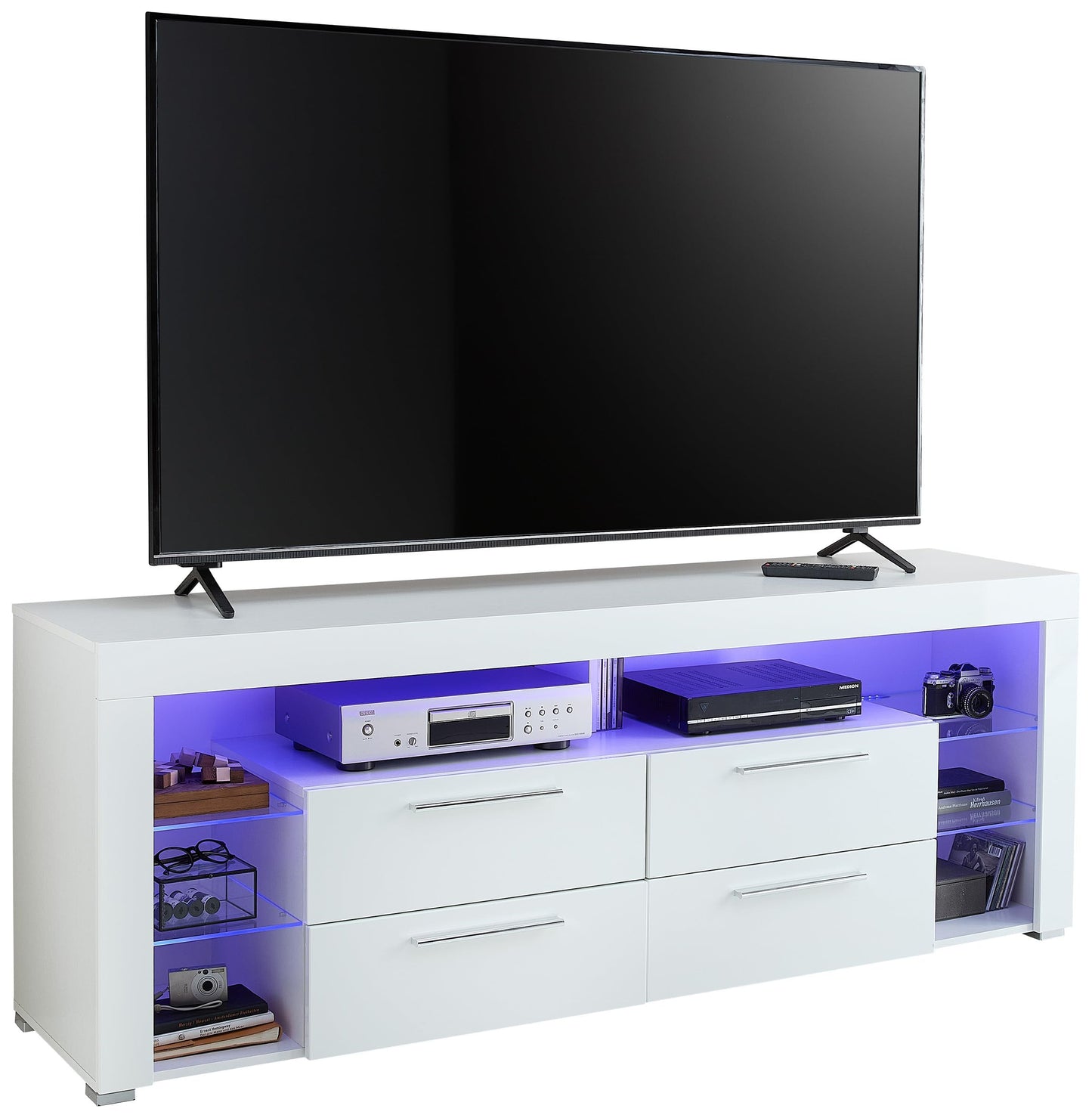 GOAL TV Lowboard in Matt Grey with LED Lighting, High-Quality TV Board with Lots of Storage Space for Your Living Room, 153 x 44 x 44 cm (W x H x D)
