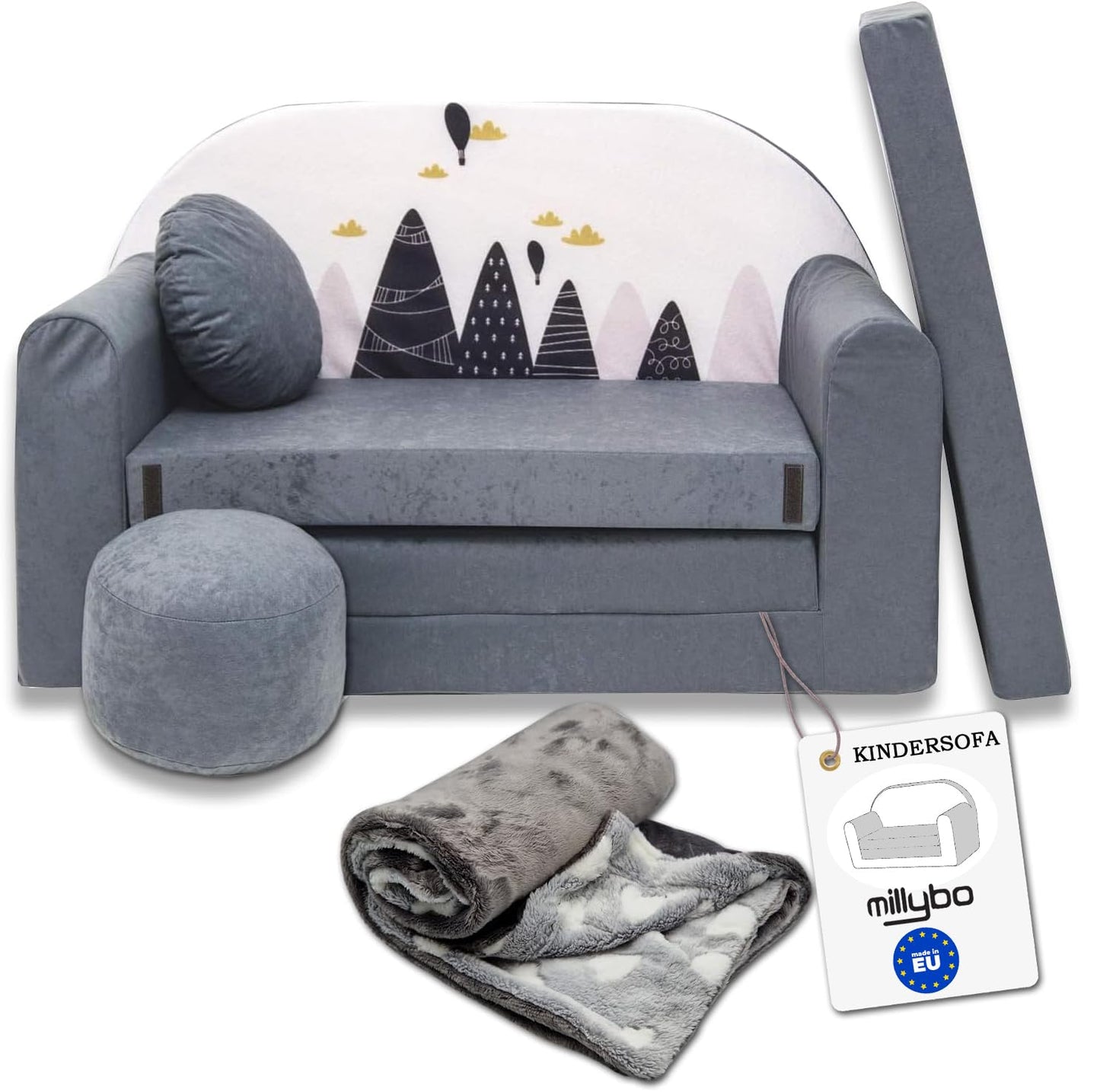 Children's Sofa with Sleep Function Foldable 3-in-1 Children's Sofa Play Sofa with Bed Function Girls Boys Bean Bag Mini Sofa Bed Children's Room Sleeping Chair (A39)