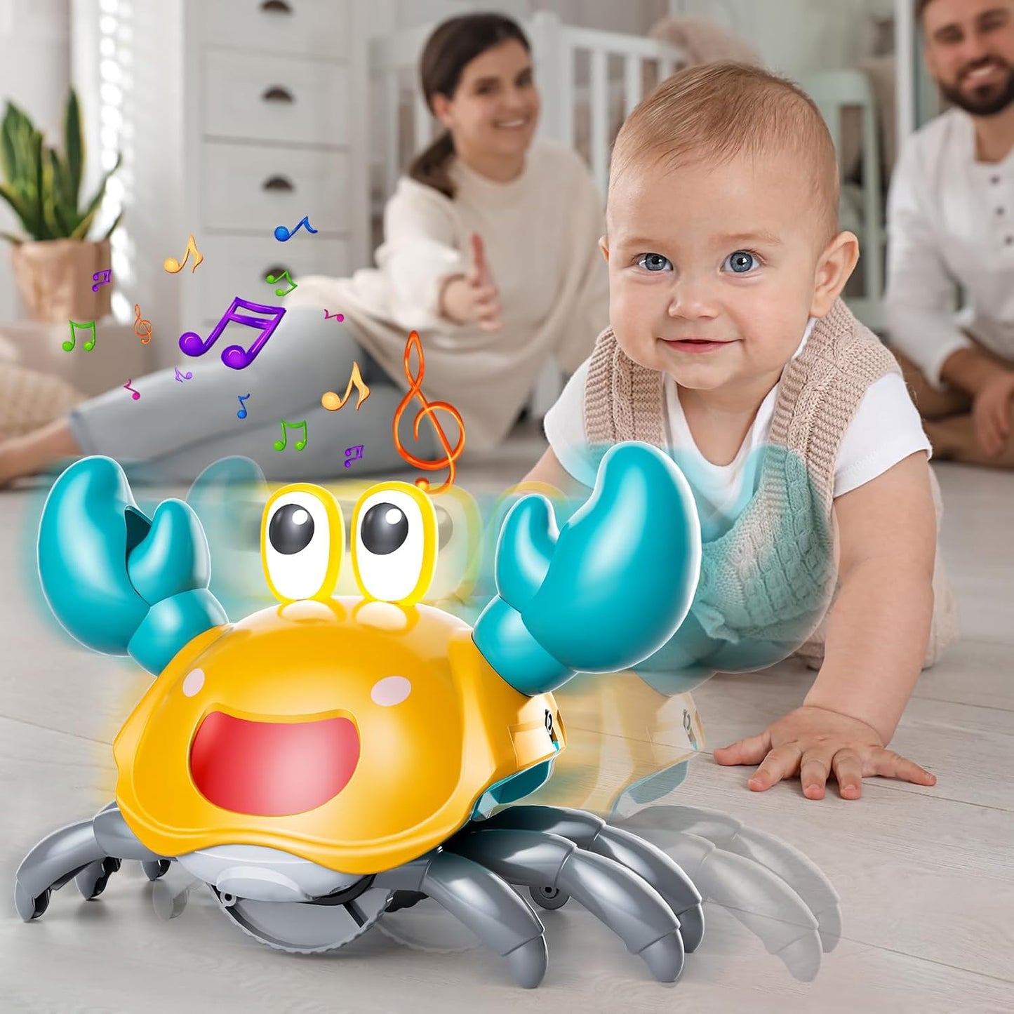 KukuFun Crawling Crab Baby Toy, Baby Belly Time Walking Dance Moving Crab Toy for Babies Girls Boys, Crawling Crab Baby Toy Toddler Birthday Gifts