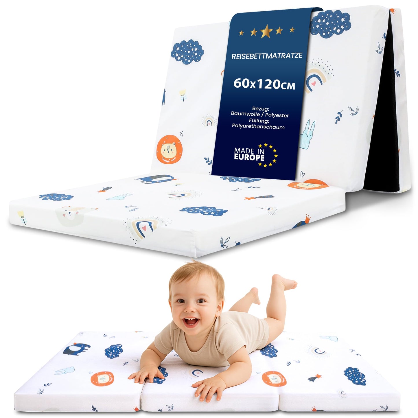 Folding Mattress Foldable Travel Cot Baby Mattress 60 x 120 cm - Folding Mattress for Children Guest Mattress Foldable Baby Mattress Floor Mattress Sleeping Mattress and Travel Mattress 60 x 120 cm