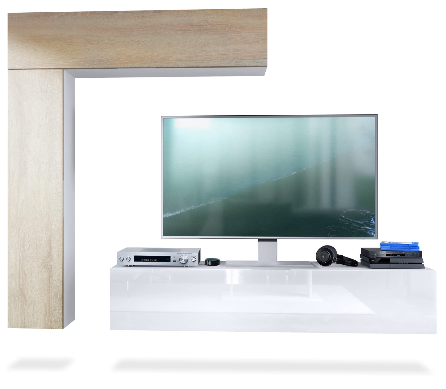 Vladon Taurito Wall Unit, Made in Germany, Matte White / Black High Gloss - Modern Wall Unit for Your Living Room (320 x 182 x 39 cm)