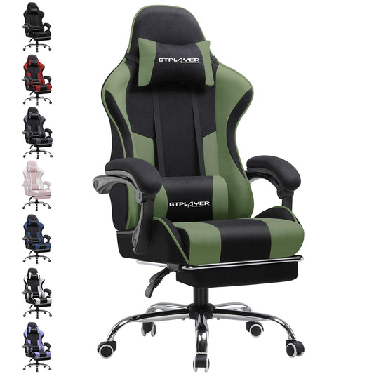 GTPLAYER Gaming Stuhl Bürostuhl Massage Gaming Sessel Ergonomischer Gamer Stuhl mit Fußstütze, Kopfstütze Massage-Lendenkissen, Gepolstert Gaming Chair, Drehsessel, weiß