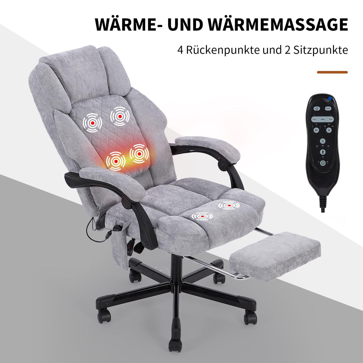 Ergonomic Office Chair, Massage and Heat Chair, Swivel Chair with Footrest, Furniture for Study, PC Chair, Executive Chair, Fabric (Grey)