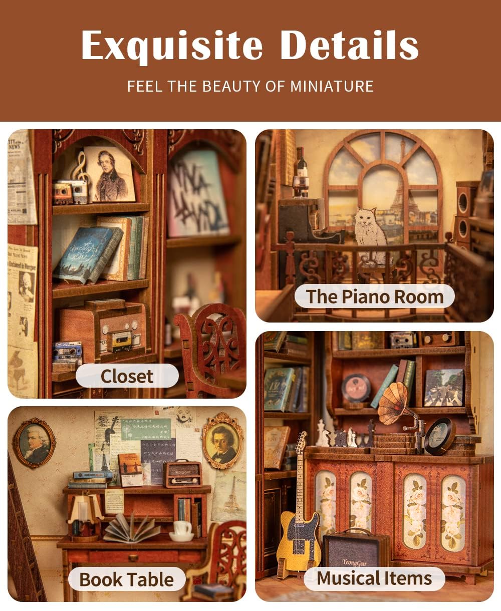 CUTEBEE Book Nook Kit – DIY Puppenhaus Häuser, Miniatur Haus Selber Bauen für Erwachsene, 3D-Holzpuzzle & Buchstütze | Kreatives Set für Bücherregal Dekor | Geschenk,199 PCS (Champs-Élysées Florist)