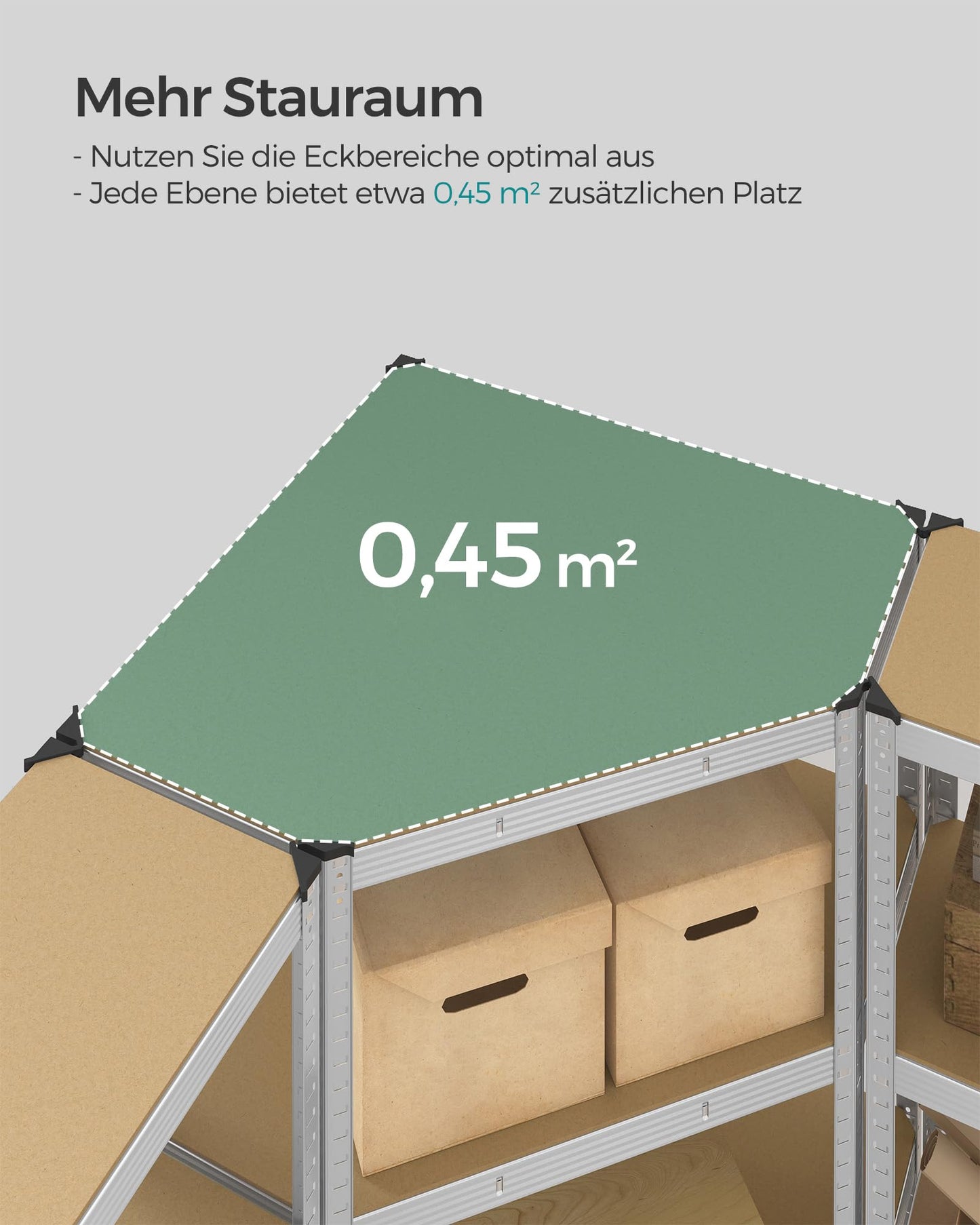 SONGMICS Corner Shelving Set, 5 Levels, Heavy Duty Shelf, Metal, Storage Shelving for Garage, Storage Room, Basement Shelf, Holds up to 2625 kg, Silver/Natural Beige, GLR070E03