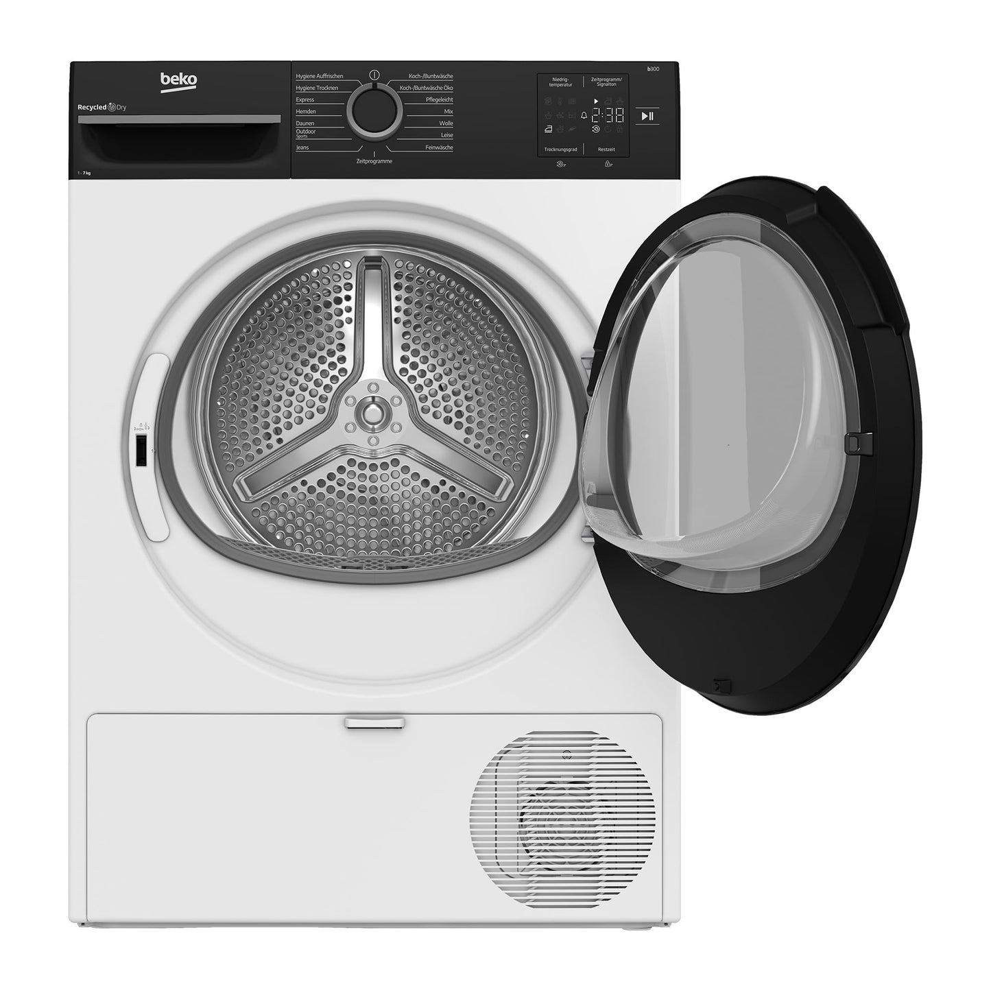 Beko BM3T38210W1 Heat Pump Dryer, Tumble Dryer, 8 kg, Suitable for Allergy Sufferers, Hygiene Drying & Refreshing Hygiene, 15 Programmes, Express, White