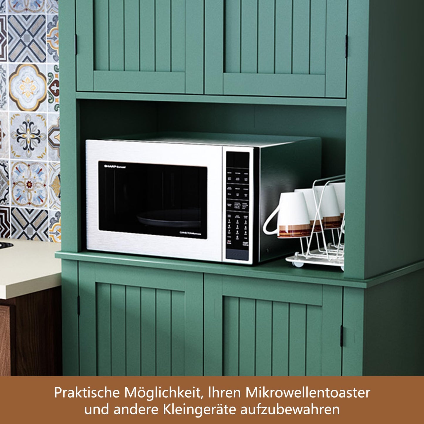 HOLTICO Küchenschrank mit Arbeitsplatte, Hochschrank Küchenbuffet Buffetschrank, Esszimmerschrank, Speisekammer mit Türen und Regalen für Esszimmer, Wohnzimmer, Waschküche,Schwarz