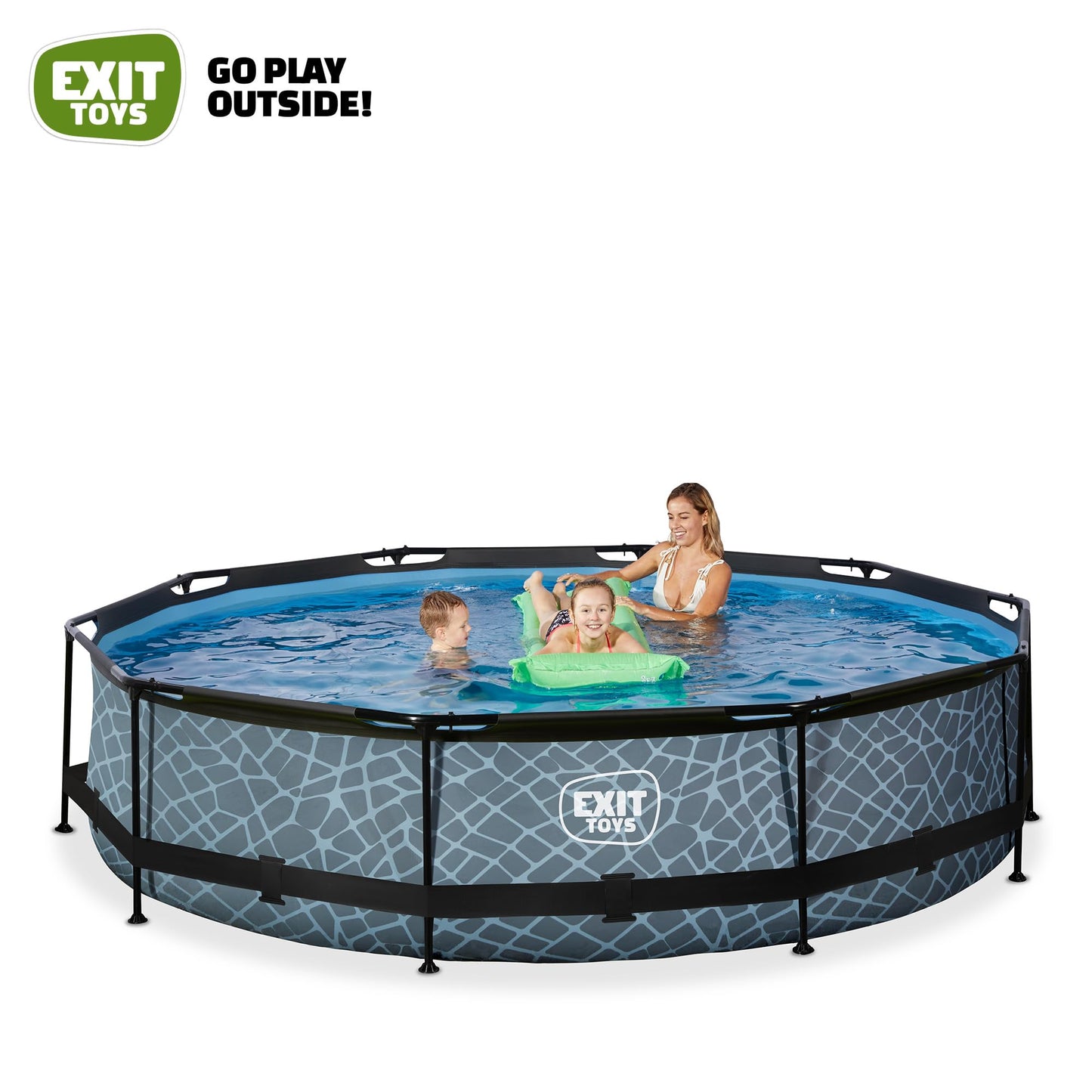 EXIT Toys Soft Grey Pool - 300x200x65cm - Rechteckiger, Kompakter Rahmenpool mit Kartuschenfilterpumpe - Leicht Zugänglich - Für Kleinkinder Geeignet - Starker Rahmen - Einzigartiges Design - Grau