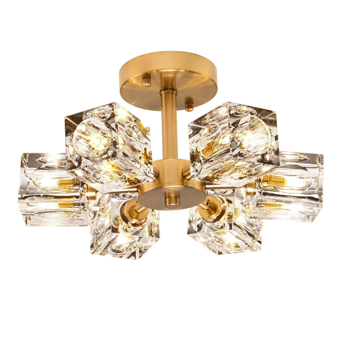 Modern Kistall Semi-Flush Ceiling Light Living Room, 8 Lights, Gold Crystal Chandelier, Semi-Flush Crystal Chandelier, Luxury Ceiling Light for Bedroom, Dining Room