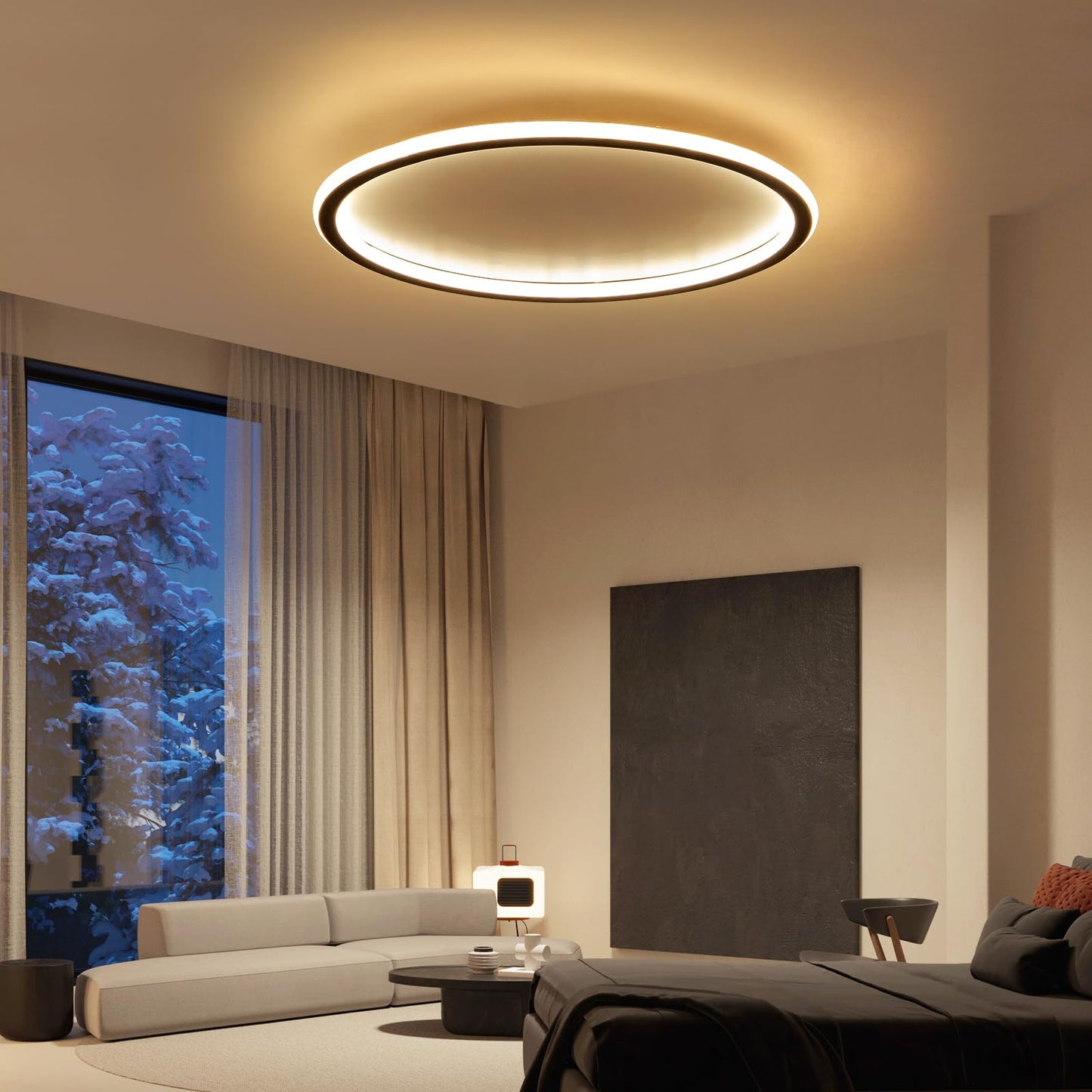 Mikeru 3000K Ceiling Light, 40 cm LED Round Ceiling Lighting, Warm White Ceiling Light, Flush Mount Bathroom Ceiling Lights Without Remote Control for Living Room, Hallway, Bedroom