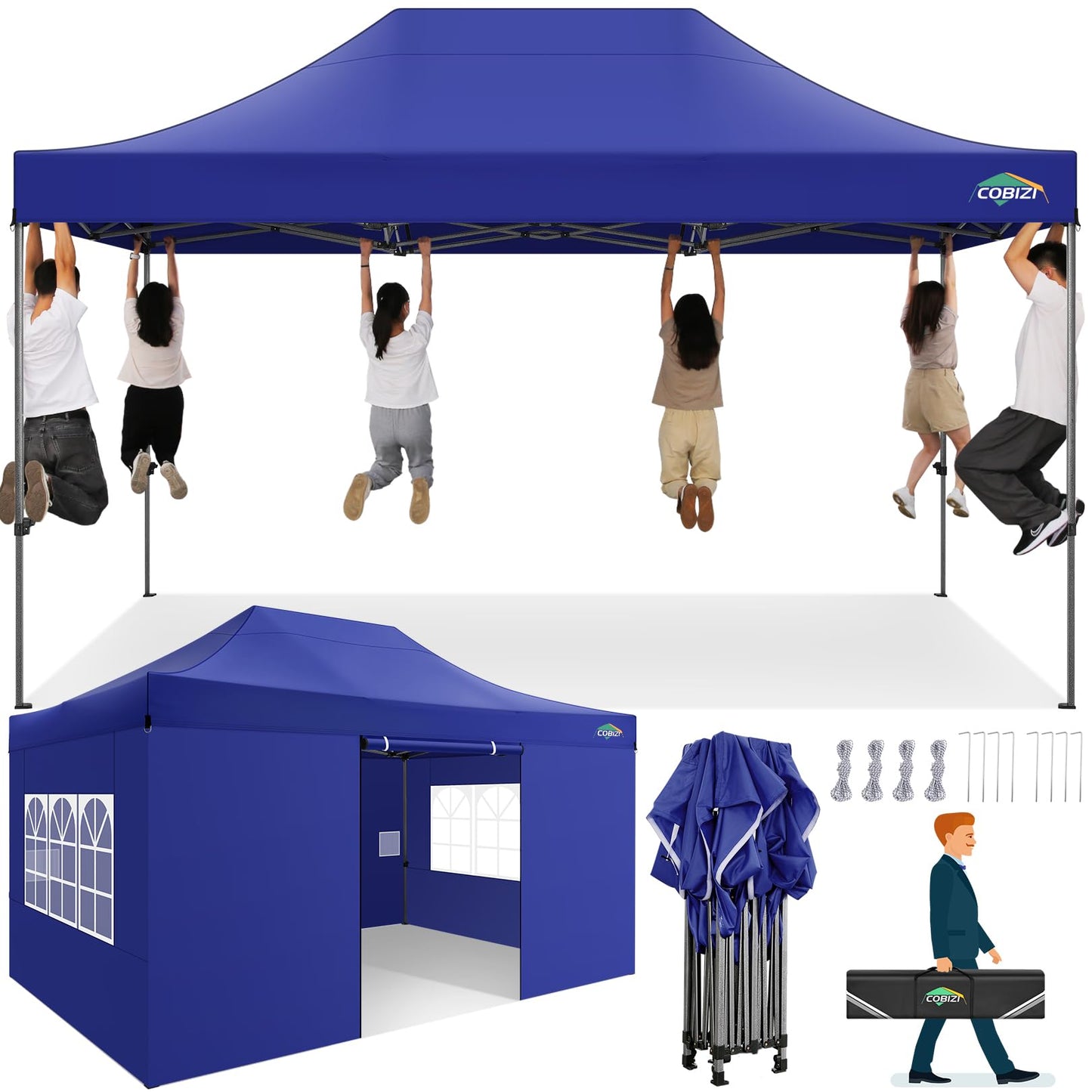 COBIZI Pavillon Faltpavillon 3x3 wasserdicht stabil Winterfest,Outdoor faltbar partyzelt，gartenpavillon mit 4 Seitenteilen und 4 Sandsack und Laufradtasche, Schwarz