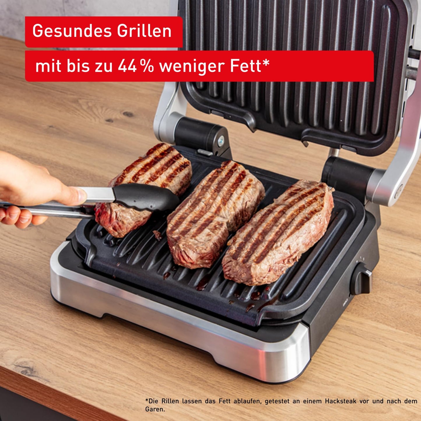 Tefal OptiGrill Elite XL Kontaktgrill, 16 Programme, Digitales Display mit Garstufenanzeige, abnehmbare XL-Platten, Grillboost-Funktion, intuitive Bedienung, Elektrogrill, Edelstahl, GC760D12