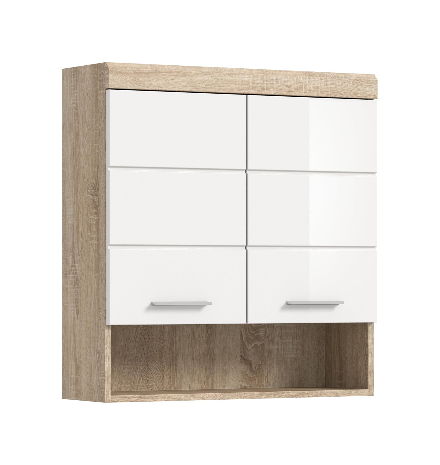 Badezimmer Scout X06B2723 Wall-Mounted Cupboard Wide Cabinet in Front White High Gloss Body Smoke Silver Nb. Approx. 74 x 79 x 24 cm