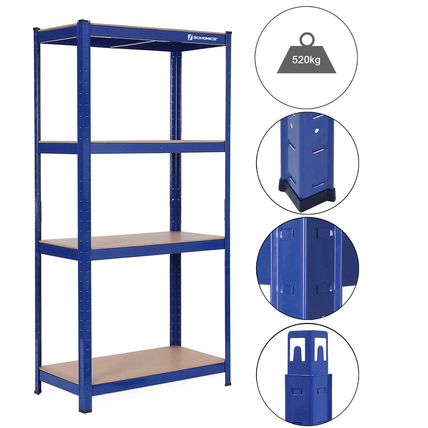 SONGMICS Heavy Duty Shelving Unit Set of 2 Cellar Shelves Storage Shelves 40 x 80 x 160 cm Shelf with Steel Frame Maximum Load 520 kg 4 Adjustable Shelves Silver GLR044E02