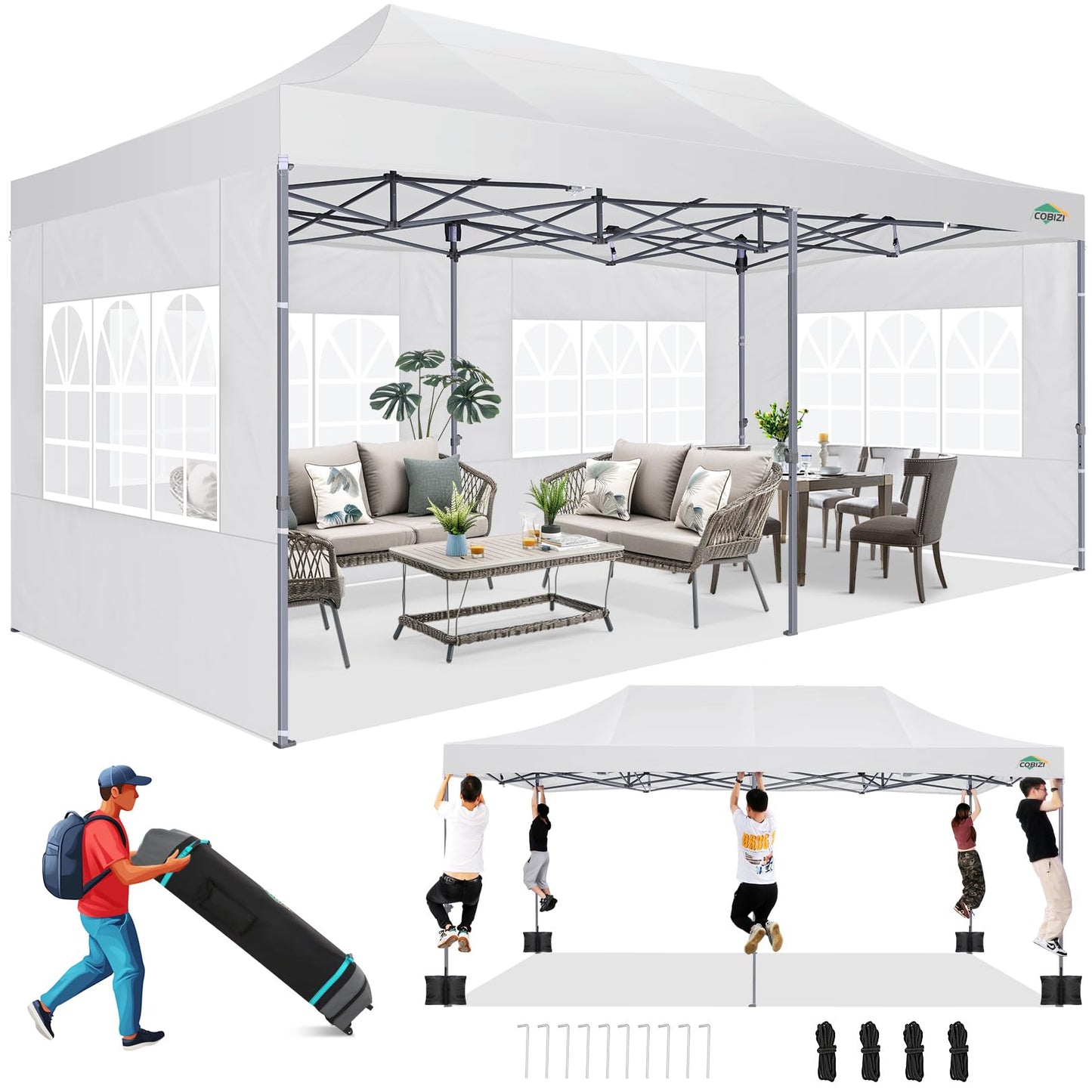 Tooluck Folding Gazebo, 3 x 4.5 m, Waterproof, Stable, Outdoor, Garden Party Tent, UV Protection 50+, with 4 Side Panels, Grey