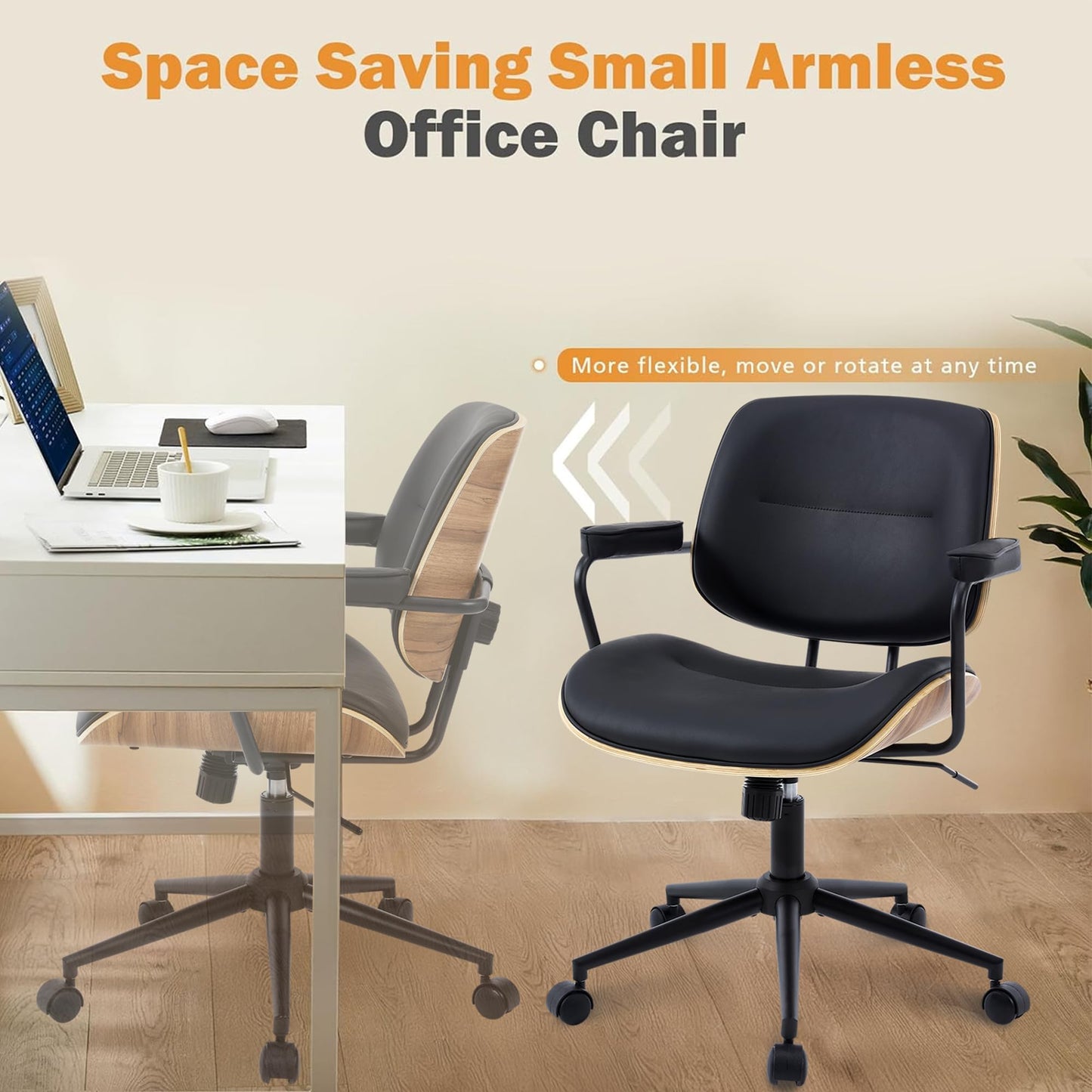 BERYTH Home Office Swivel Chair with Armrests Medieval Modern Office Chair 360° Rotatable Height Adjustable Desk Chair Makeup Chair for Office, Study, Bedroom Maximum Load 136 kg, Beige