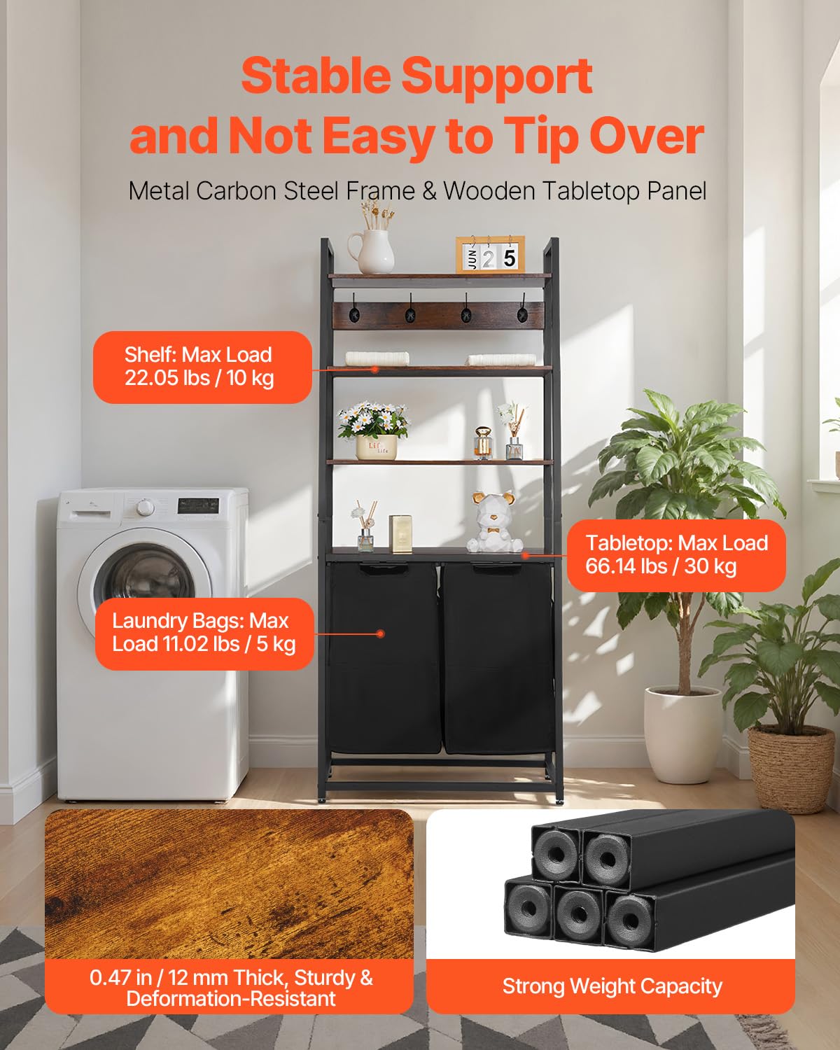 VEVOR Wäschekorb Wäschesortierer mit 4 Ebenen (600D Oxfordstoff), Wäschesammler mit Leiterregalen, Wäschetrenner Wäsche-Sortiersystem für schmutzige Kleidung Waschküche Schwarz