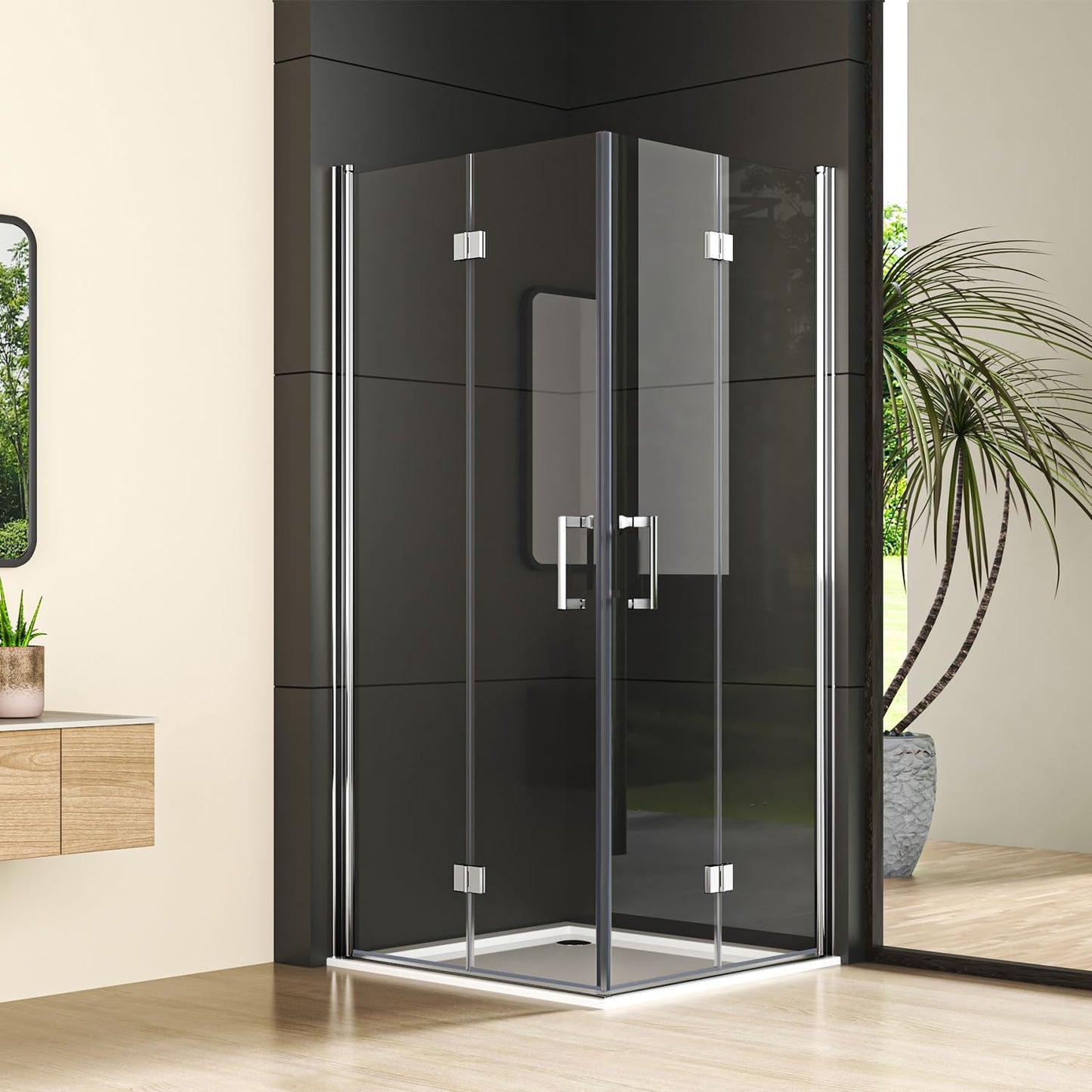 Shower Cubicle Swing Door with Side Panel 90 x 90 cm Corner Entry Shower Enclosure Silver Single Swing Door with Fixed Side Panel Shower Screen with 6 mm Nano Tempered Glass Swing Door Height 195 cm