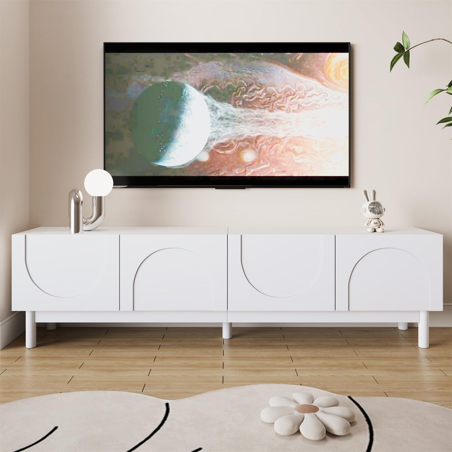 TV Cabinet with 3 Drawers, TV Table with Golden Handles and Legs, Modern TV Stand for TVs up to 75 Inches, Rounded Corners, TV Cabinet for Living Room, 174 x 35 x 41 cm, White