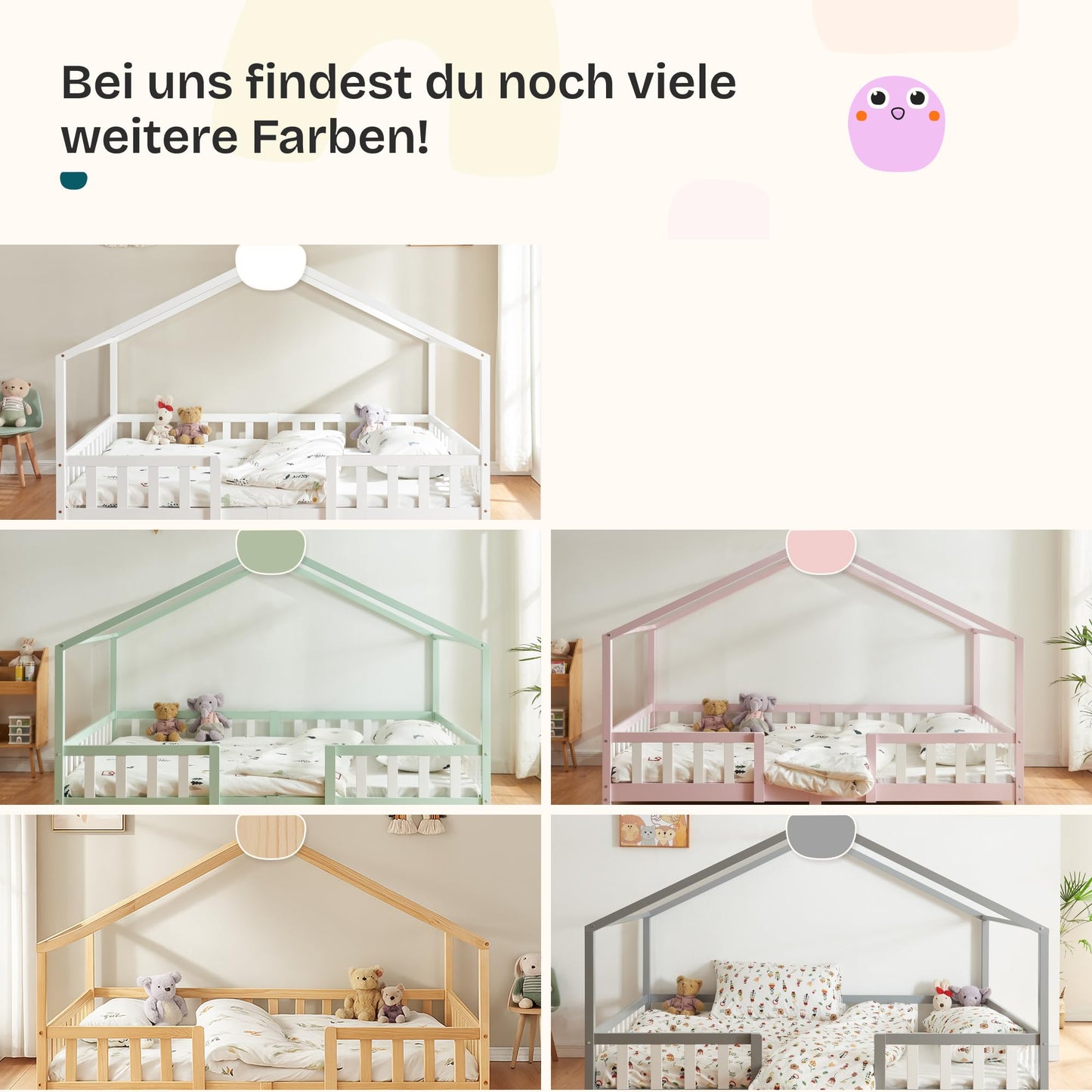 [en.casa] Treviolo Children's Bed 140 x 200 cm Wooden Bed for Children with Fall Protection Montessori Bed Frame with Slatted Frame Pine Wood White