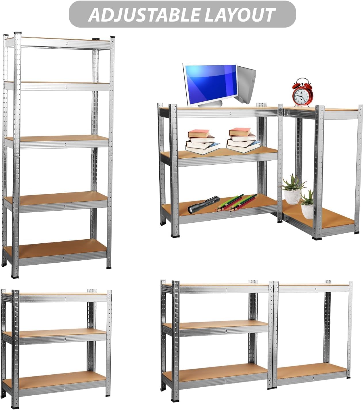 SIGNZWORLD Premium Heavy Duty Shelving Unit 150 x 70 x 30 cm, Mounting Material 875 kg Load Capacity, 5 Adjustable Sturdy Shelving MDF Panels for Storage Shelving Basement Shelving Garage Cellar Room