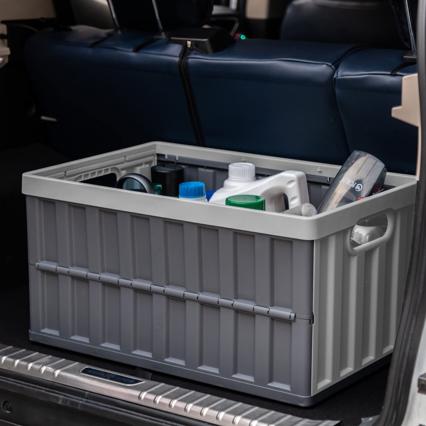 Citylife Set of 4 64 L Folding Box with Lid, Foldable Camping Box, Collapsible Storage Bins for Organising Large Heavy Outdoor, Bathroom, Kitchen, Office, Living Room (Grey)