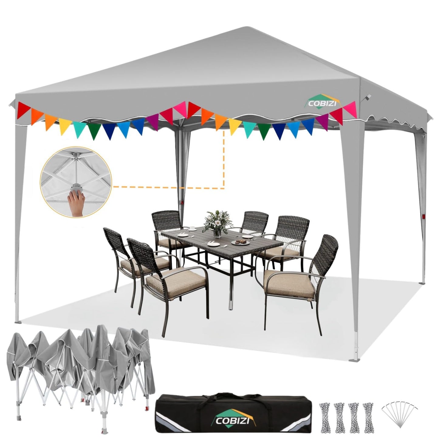 COBIZI Folding Gazebo Gazebo 3 x 6 Waterproof Winterproof Garden Gazebo Party Tent Pop Up Gazebo Foldable Tent with 6 Side Waves with Ventilation Openings, Sandbag for Market, Outdoor Event, Black