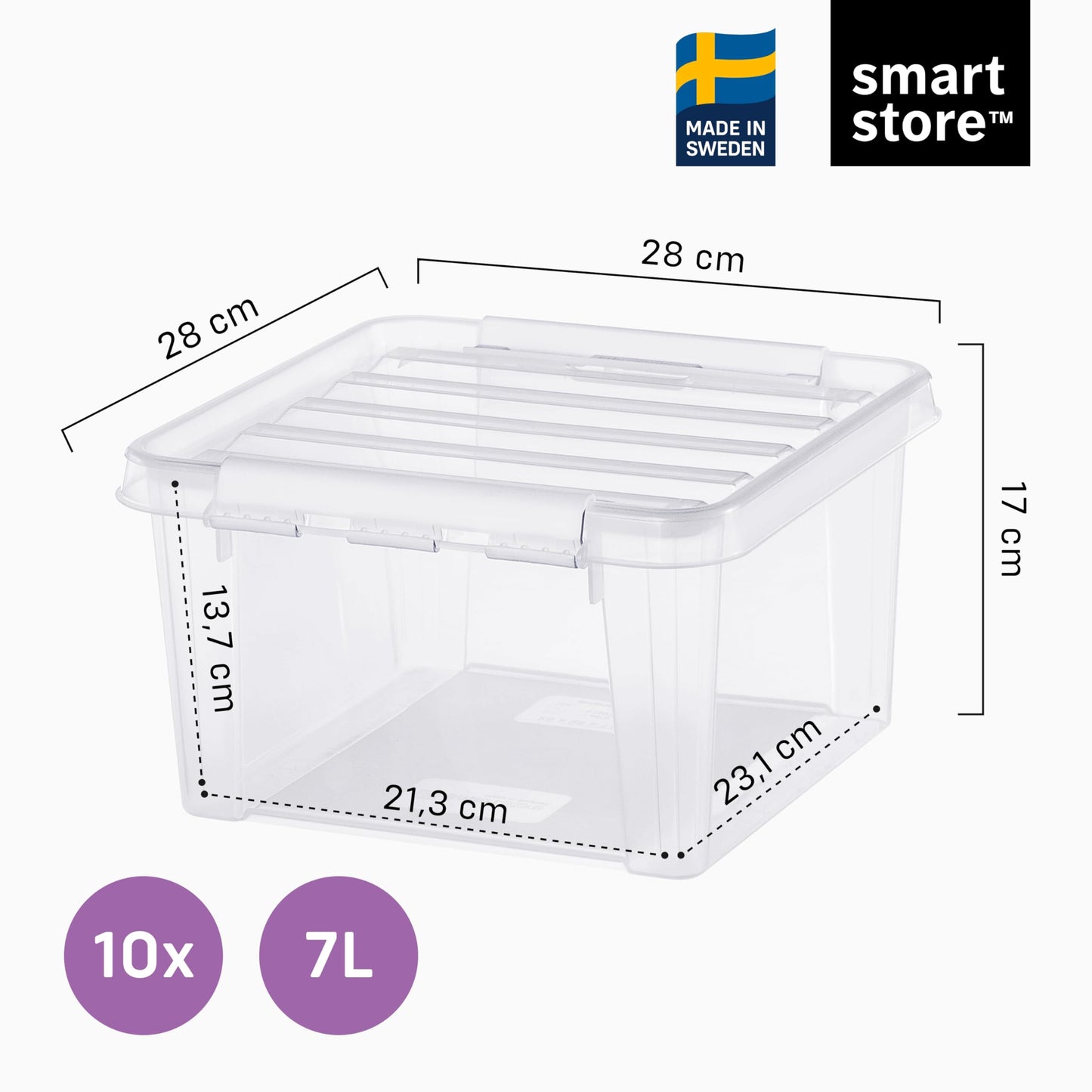 SmartStore Storage Box with Lid, 14 Litres, Pack of 4, Reinforced, Large, Transparent, Food Safe, with Clip Closure, Stackable, BPA-Free Plastic, 40 x 30 x 18 cm (L x W x H)