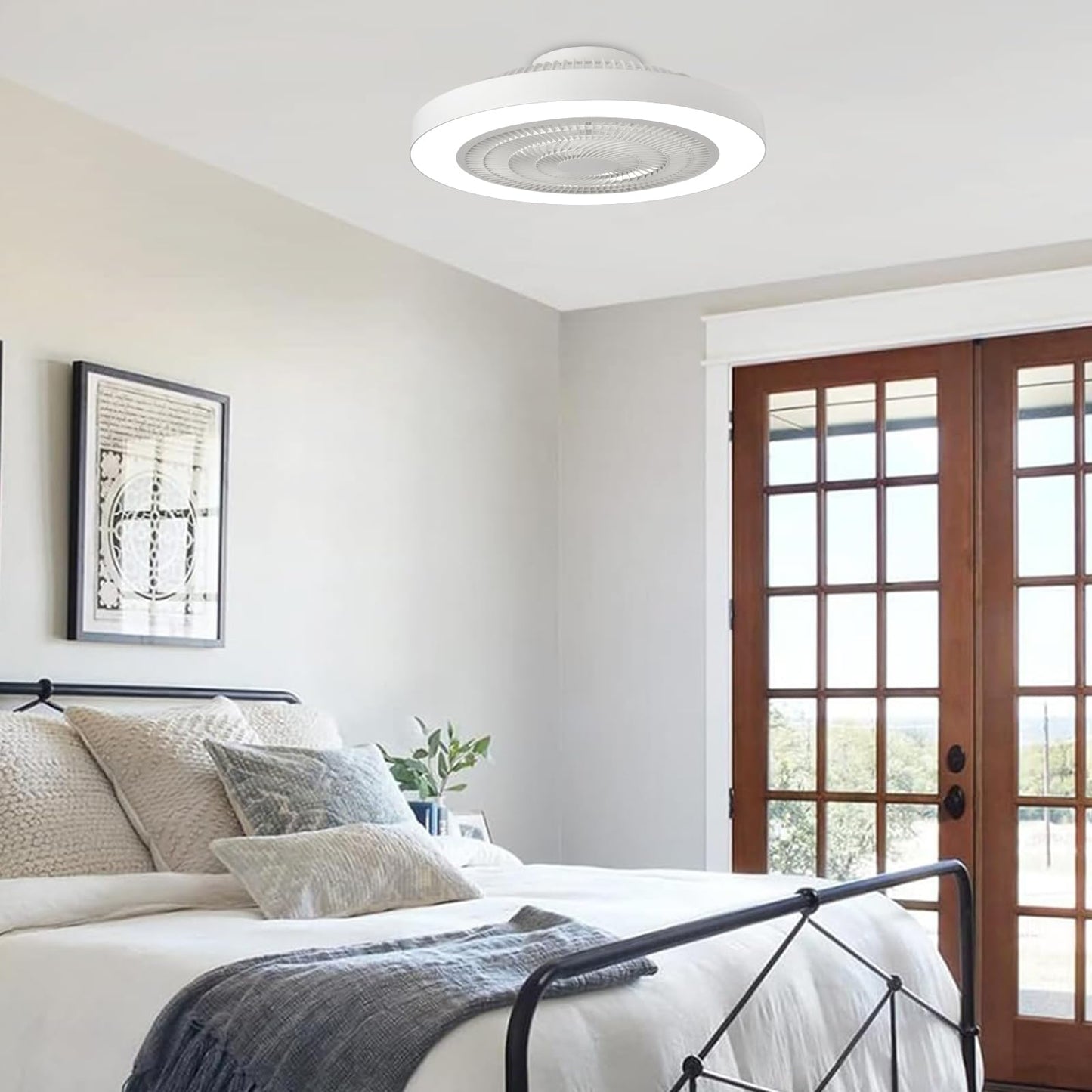Depuley Ceiling Fan with Light: 20 Inch Ceiling Fan for Bedroom Modern Flat with Lighting - Smart App and Remote Control White Bladeless Fan with Lamp for Kitchen