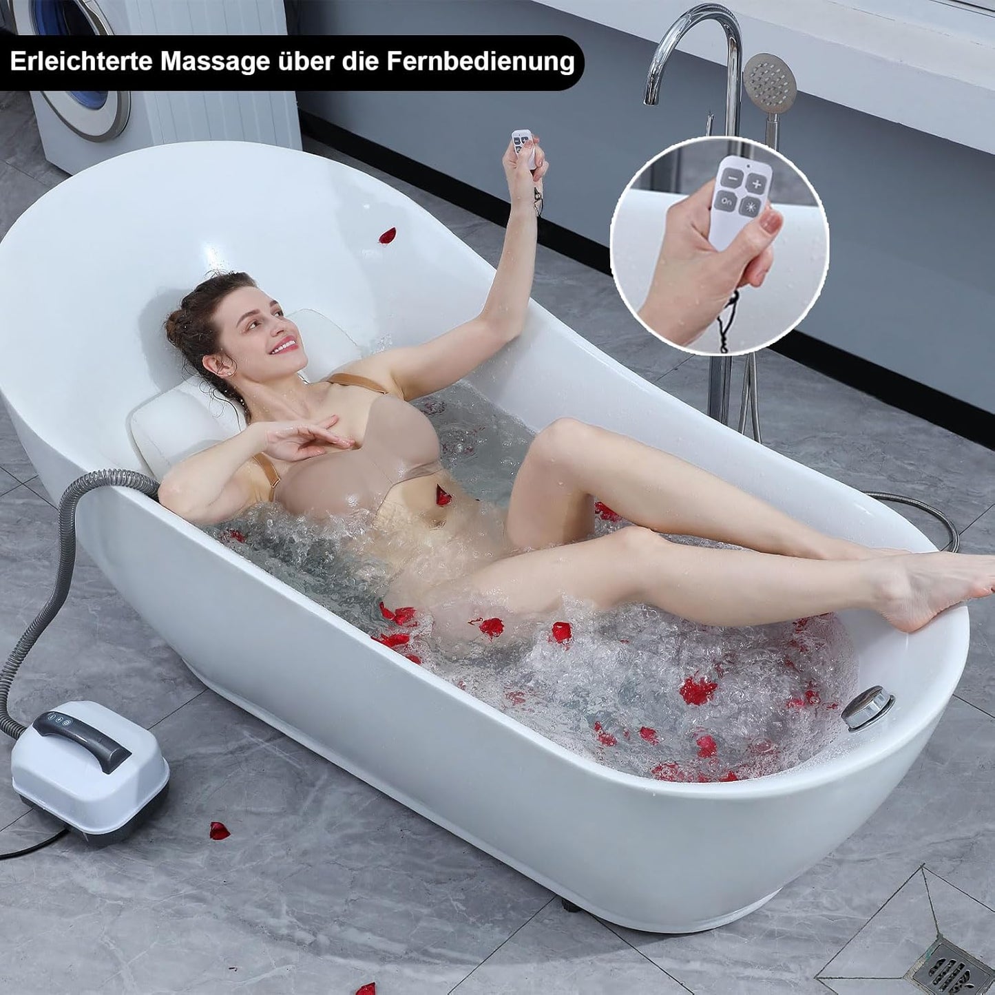 Bath Spa Mat, Bubble Bath Mat, Whirlpool Bath Mat with Cushion, Portable Bubble Bath Massager with 6 Speed Bubbles for Home Relaxation, Non-Slip Suction Cups