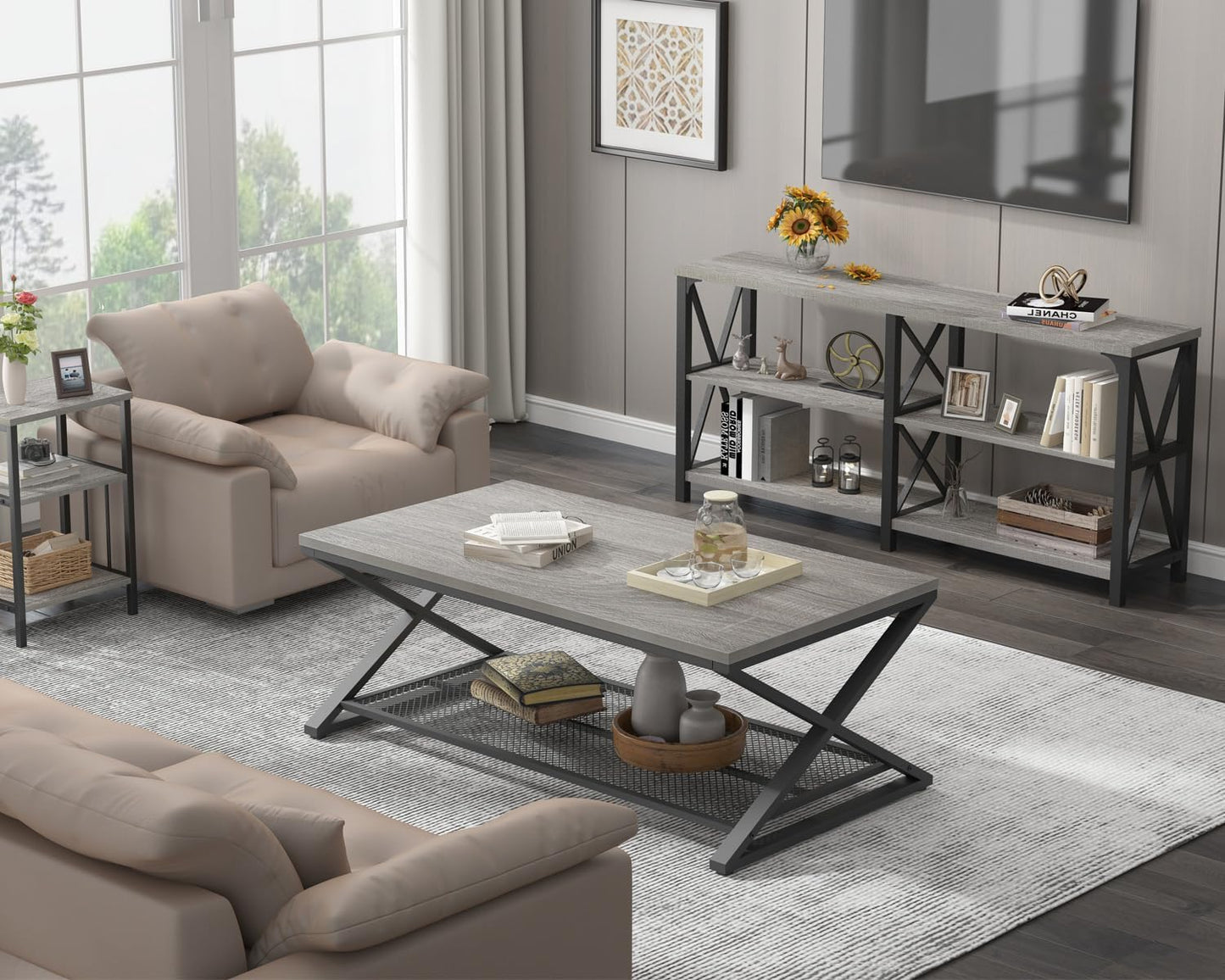 LVB Rectangular Coffee Table, Living Room Table, Sofa Table, Side Table, Wood, Metal, Living Room Furniture, Coffee Table, Vintage Retro Industrial Design, 120 x 60 x 45 cm