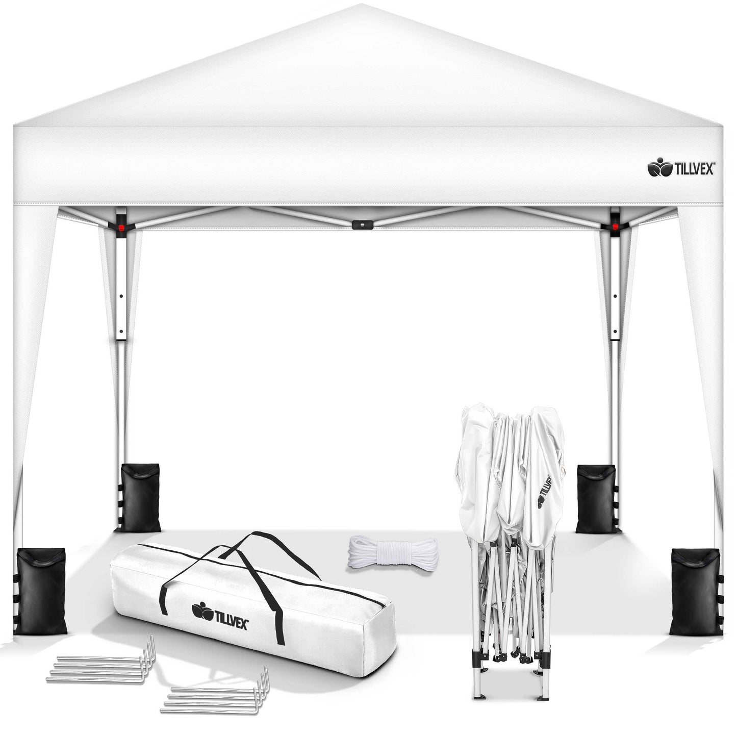 tillvex Gazebo 3 x 3 m Waterproof with 4 Side Panels + Set of 4 Sandbags Pop-Up Folding Gazebo Stable & Height Adjustable Garden Tent UV Protection 50+ Party Tent with Bag for Garden, Grey