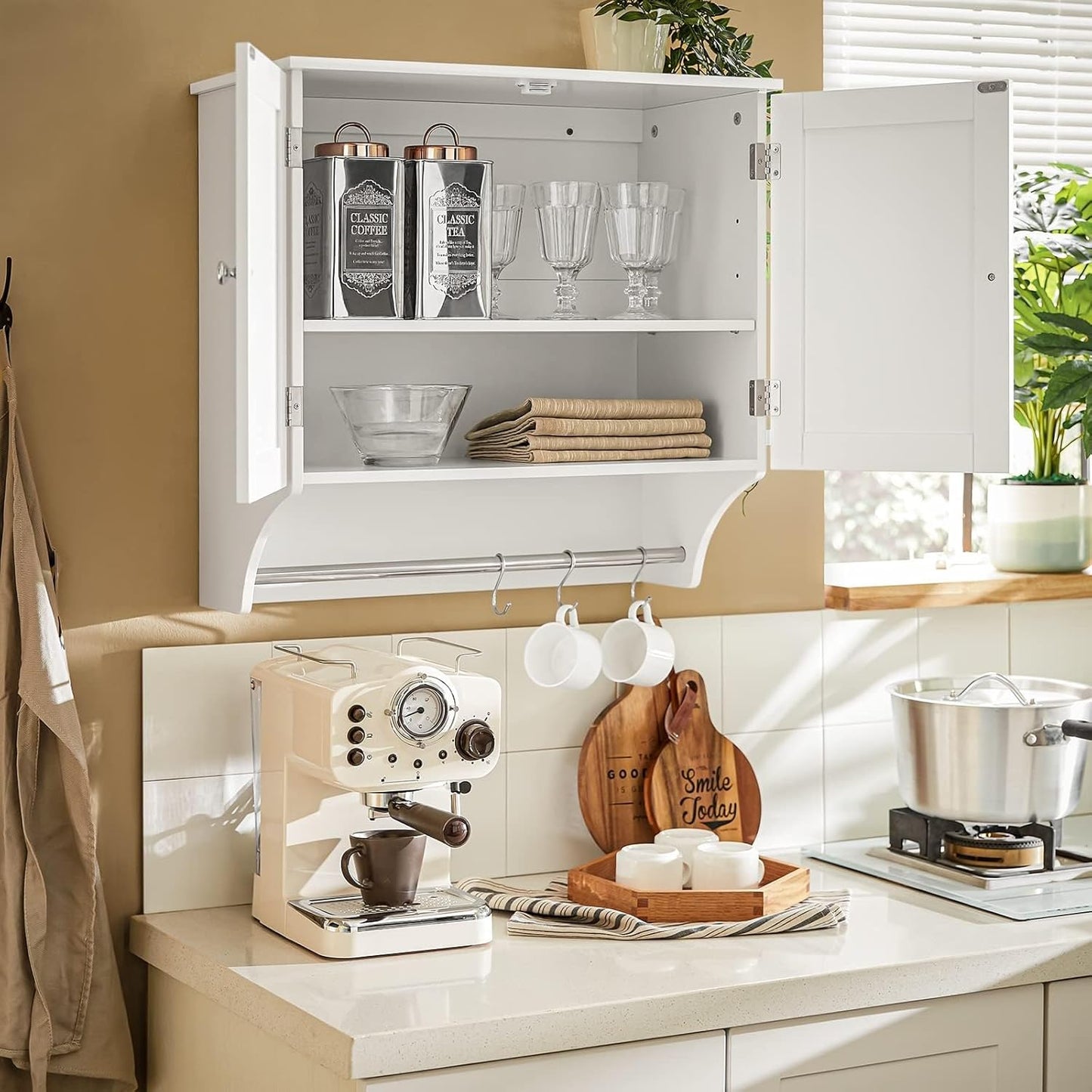 SoBuy BZR84-W Wall-Mounted Bathroom Cabinet with 2 Doors, 60 x 30 x 60 cm, Adjustable Shelves, Towel Rail, Storage Solution for Small Bathrooms