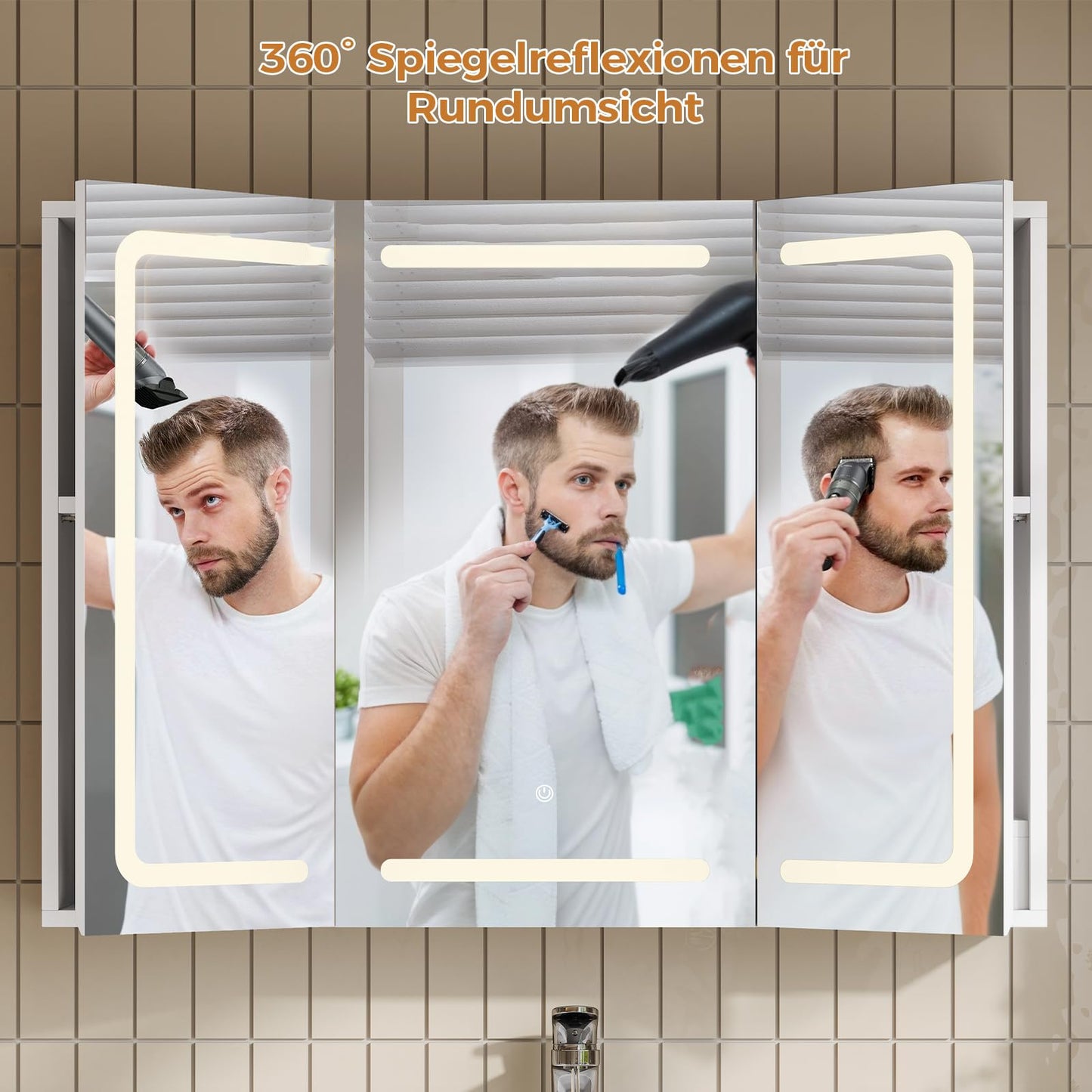 mojiasion Bathroom Mirror Cabinet 100 cm Wide with LED Lighting, Socket & 3 Colour Temperatures Dimmable Bathroom Cabinet with Touch Sensor 60 x 100 x 16 cm (H x W x D) Mirror + 3 Adjustable Shelves