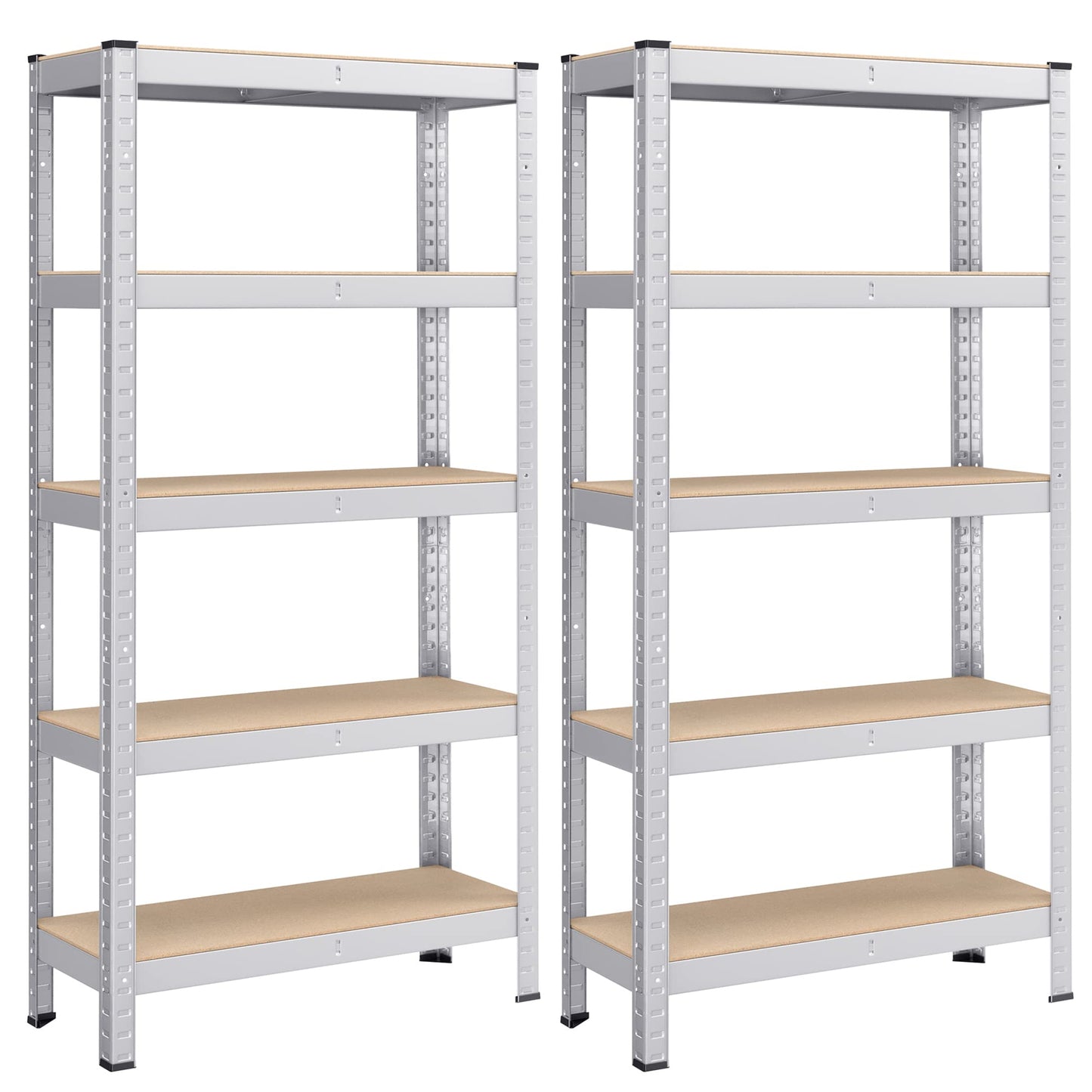 SONGMICS Storage Shelves, Heavy Duty Shelves, Set of 2, Basement Shelves, 180 x 90 x 40 cm, Maximum Load 875 kg, Shelves, Boltless Shelves, Reinforced Steel Frame, 5 Adjustable Shelves, Silver GLR040E02