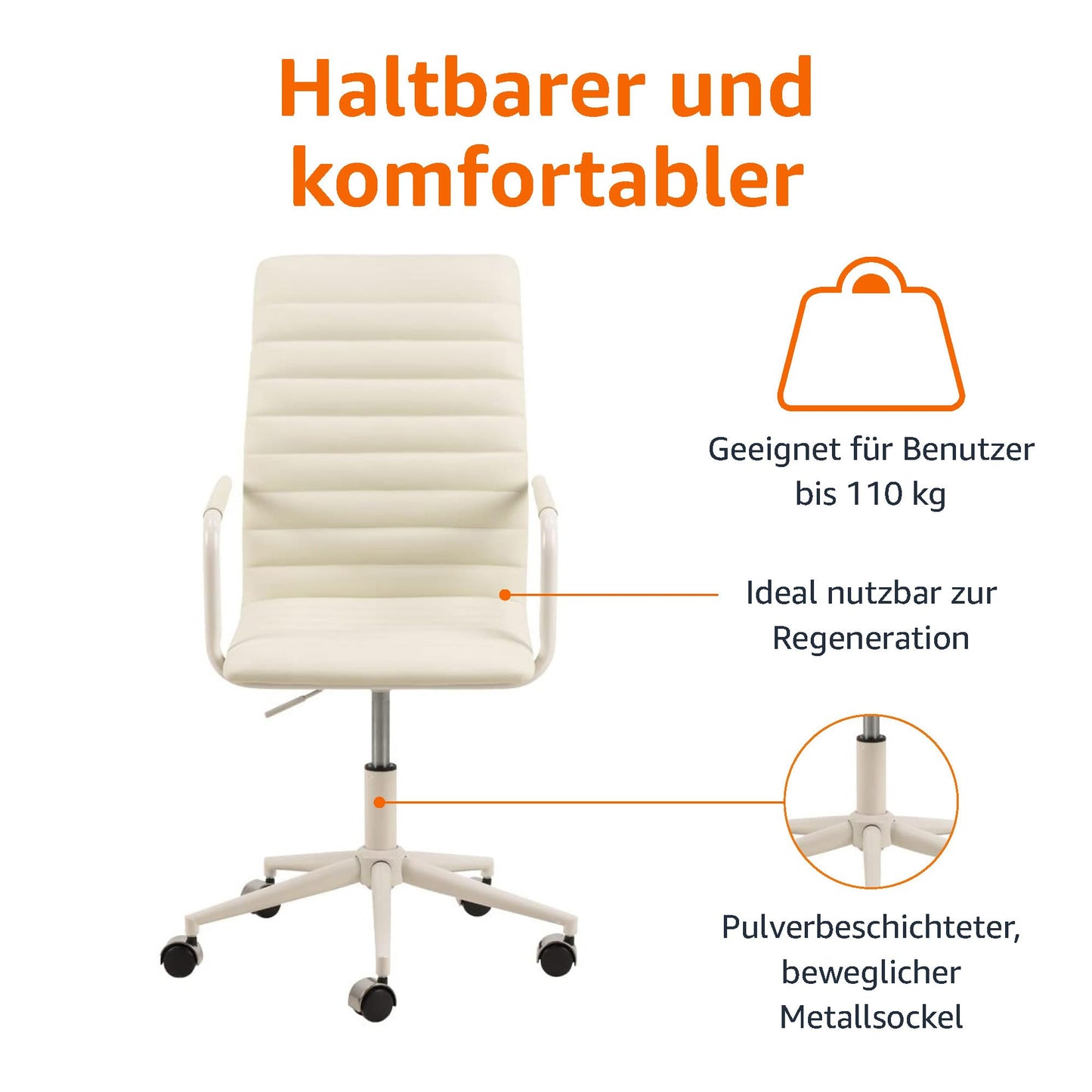 Amazon Basics White PU Leather Office Chair 58 x 58 x 103 cm