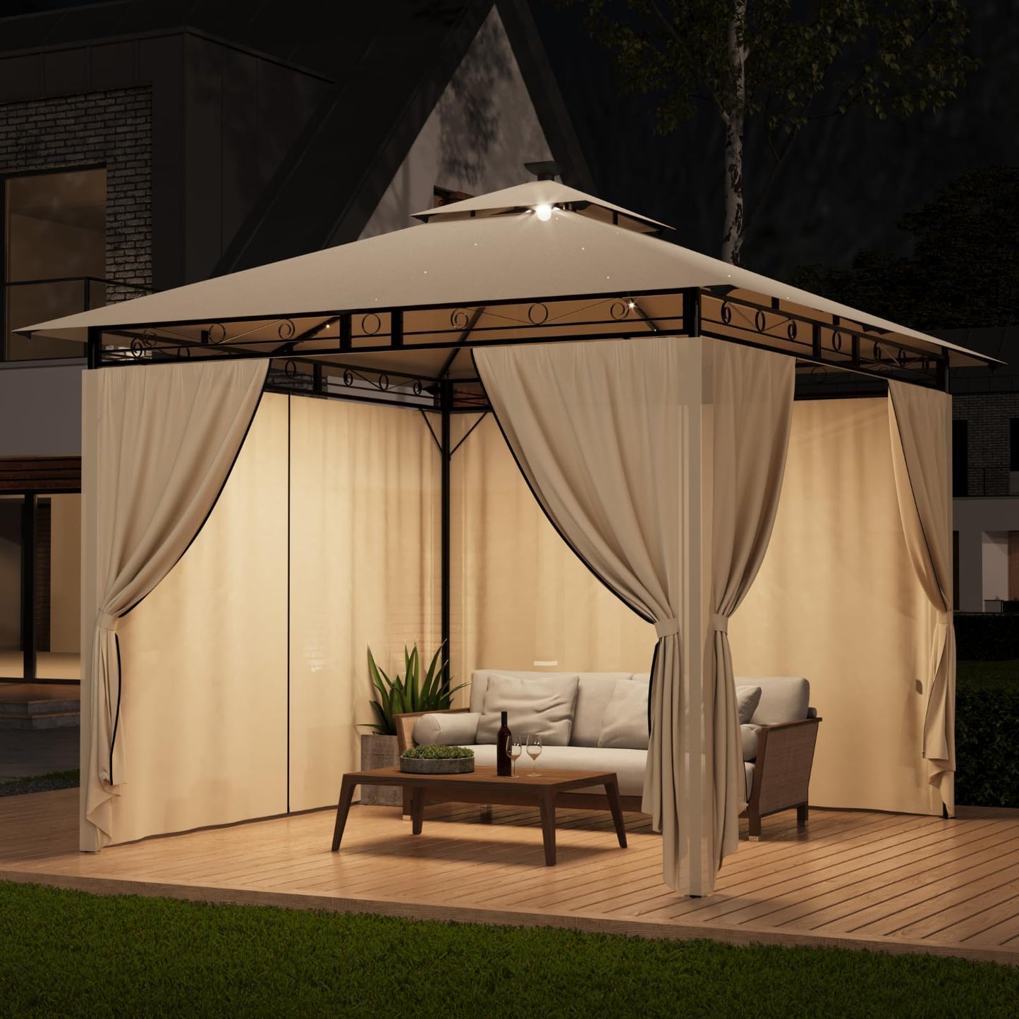Gazebo 3 x 3 Waterproof Stable Winterproof, Garden Gazebo, Tarpaulin, Garden Gazebo, Metal Frame Gazebo, Grey