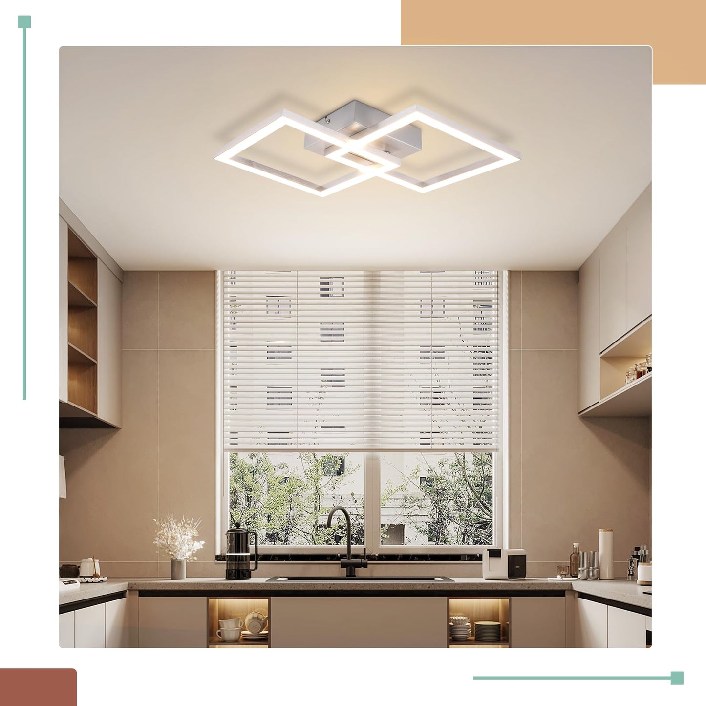 Homefire LED Ceiling Light, Kitchen, 24 W, Kitchen Lamp, Black, Living Room Lamp, Modern Design, Hallway Lamp, Warm White, Hallway, Bedroom Lamp, Square, for Living Room, Bedroom