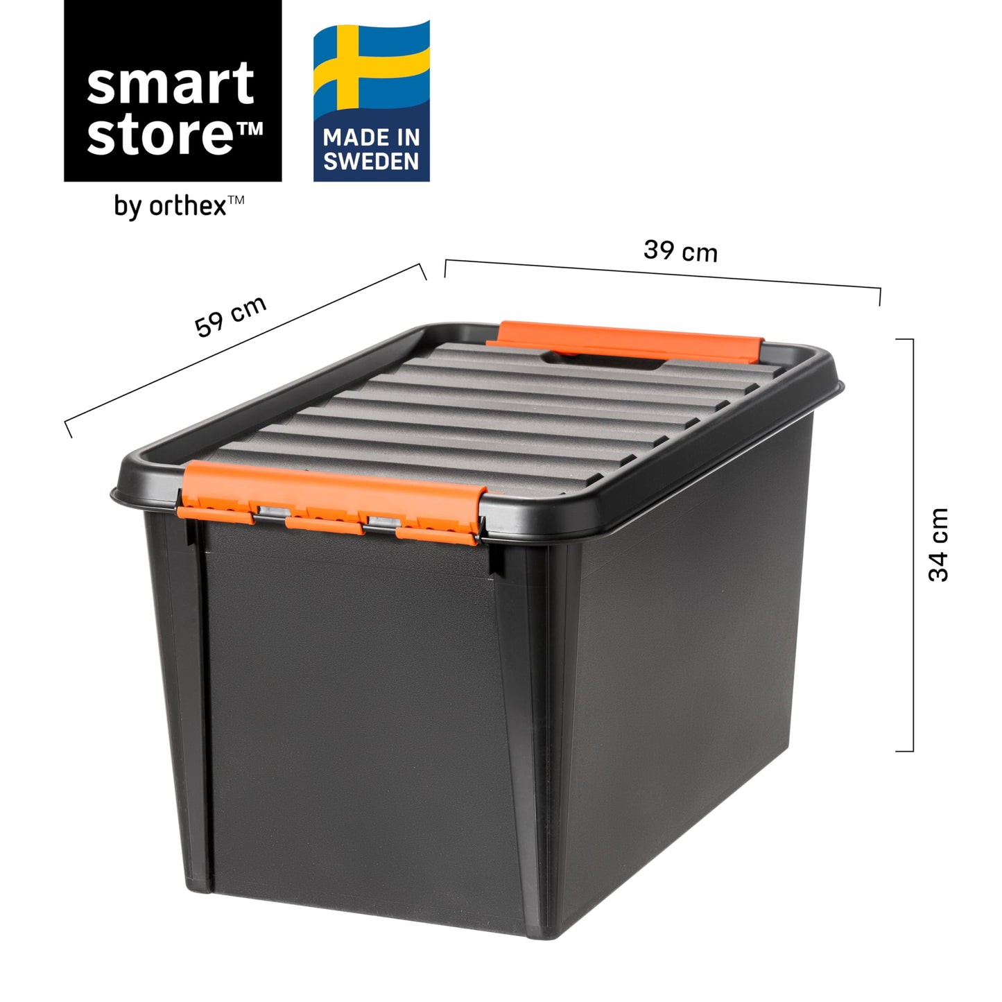 SmartStore Large Storage Boxes with Lids - Set of 4 for Tool Storage - Sturdy 49L Storage Box - Nesting on Top of Each Other - BPA Free - 59 x 39 x 34 cm - Black