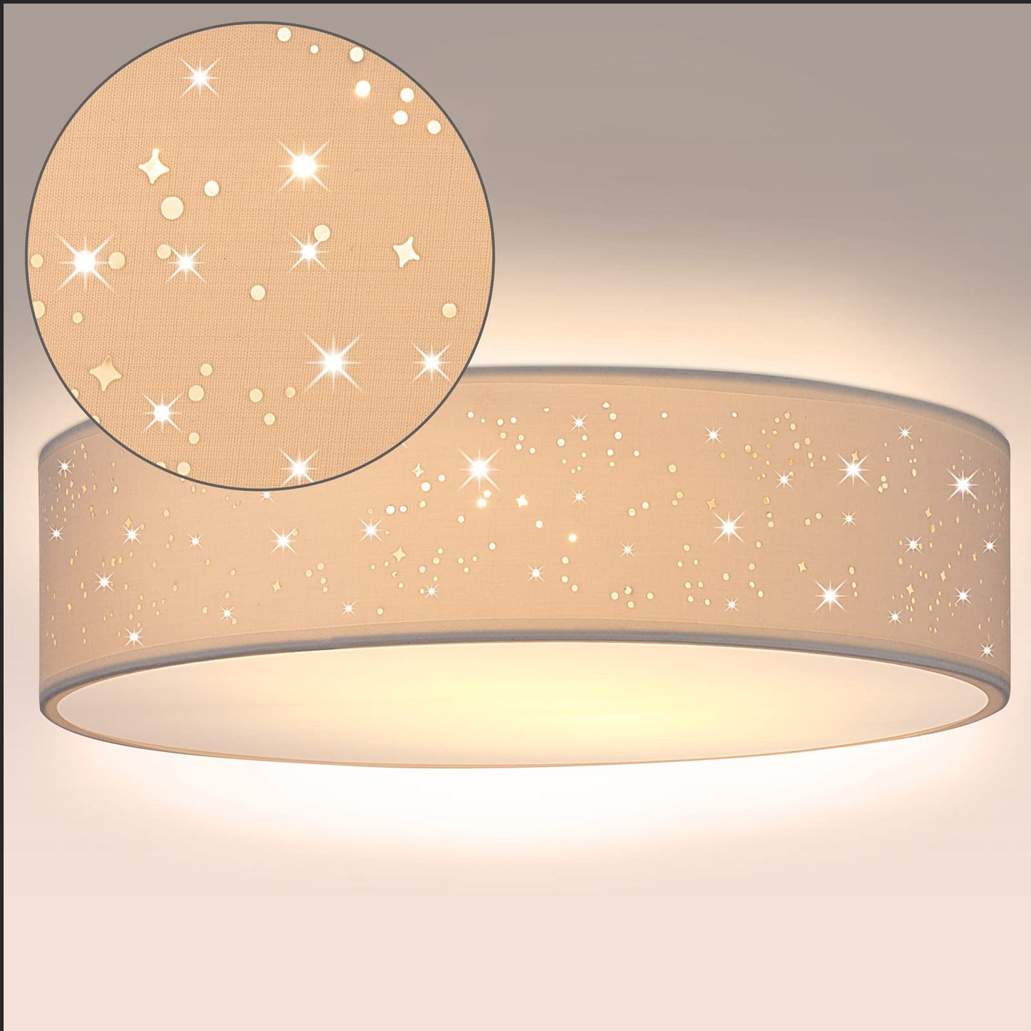 MONZANA® Ceiling Light Starry Sky Living Room Bedroom E27 Grey Round 38 cm Fabric Shade 2 Bulbs 40 W Kitchen Lamp Ceiling Light Fabric Ceiling Lamp