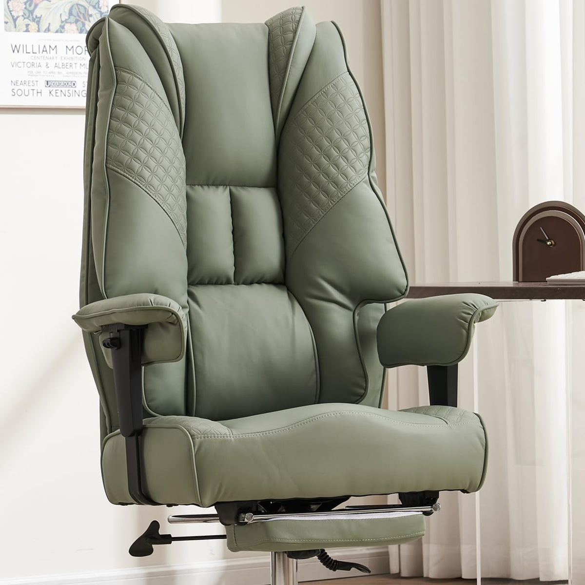 EXCEBET Bürostuhl Ergonomisch, Chefsessel mit Hoher Rückenlehne, Verstellbaren Armlehnen und Breitem Sitz, PU Leder Drehstuhl, Höhenverstellbar Schreibtischstuhl, Belastbar bis 200 kg (BEIGE)