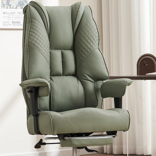 EXCEBET Bürostuhl Ergonomisch, Chefsessel mit Hoher Rückenlehne, Verstellbaren Armlehnen und Breitem Sitz, PU Leder Drehstuhl, Höhenverstellbar Schreibtischstuhl, Belastbar bis 200 kg (BEIGE)