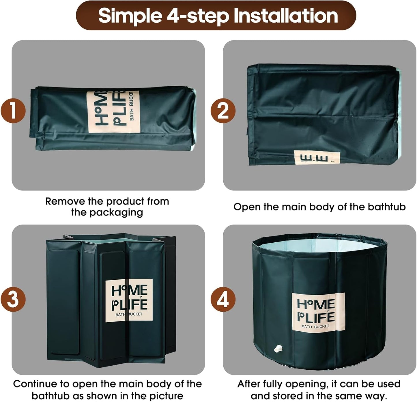 Foldable Bathtub for Shower, Freestanding Bathtub for Hot Bath and Ice Bath, Ice Bath for Adults (80 x 65 cm)