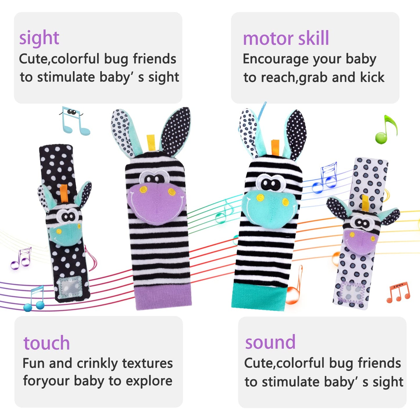 Accevo Baby Wrist Rattles & Rattles Socks Baby Cuddly Toys Early Learning Toy for Toddlers Newborn Baby Gifts Toy for Babies Baby Shower Gift 0-12 Months