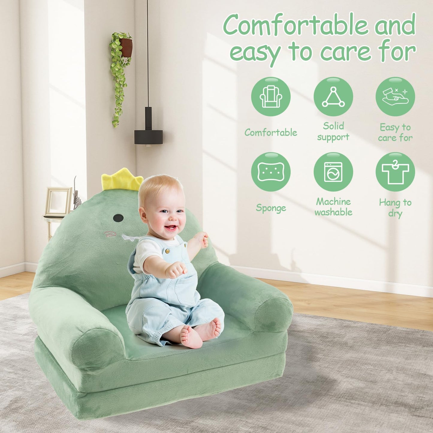 TNTGMG Children's Sofa, 2-in-1 Soft Toddler Chairs with Handle, 80 x 50 cm, Foldable Baby Lounge Chair, Convertible Play Sofa to Deck Chair for 1 to 4 Years Old Girls and Boys Playroom (Pink Crown)