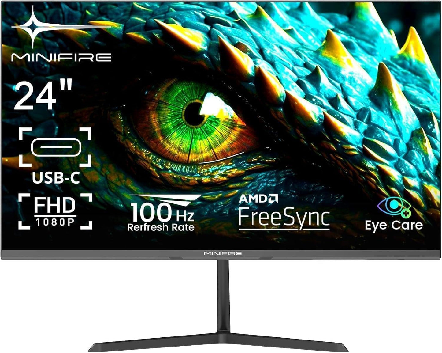 Minifire 24 Zoll Monitor, 100Hz, Full HD（1980x1080p）,5ms(OD), Adaptive-Sync, sRGB110%, Eye-Care，VESA, PC Bildschirm mit HDMI USB-C Ports - MF24X3AL