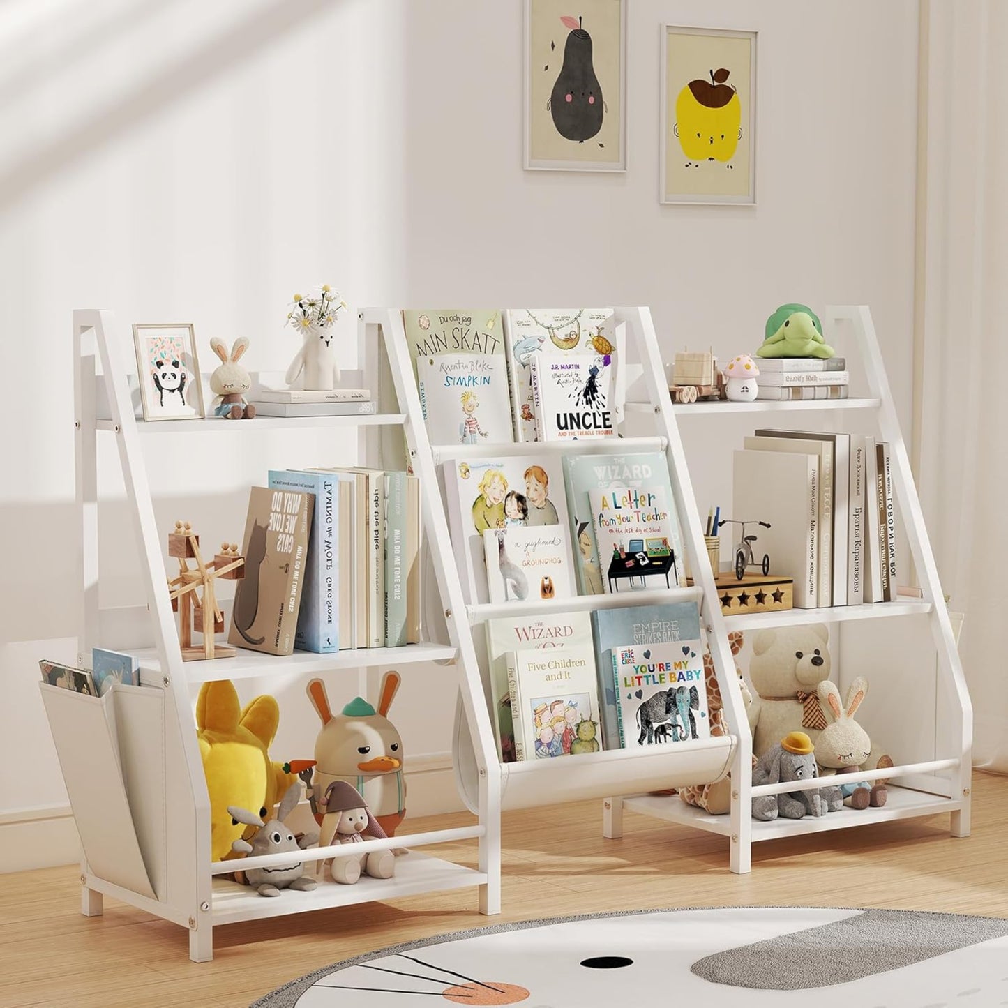 Children's Bookcase with 3 Shelves and 6 Open Compartments, Children's Bookcase for Storing Picture Books and Toys, 127 x 30 x 72 cm, White Children's Room Furniture